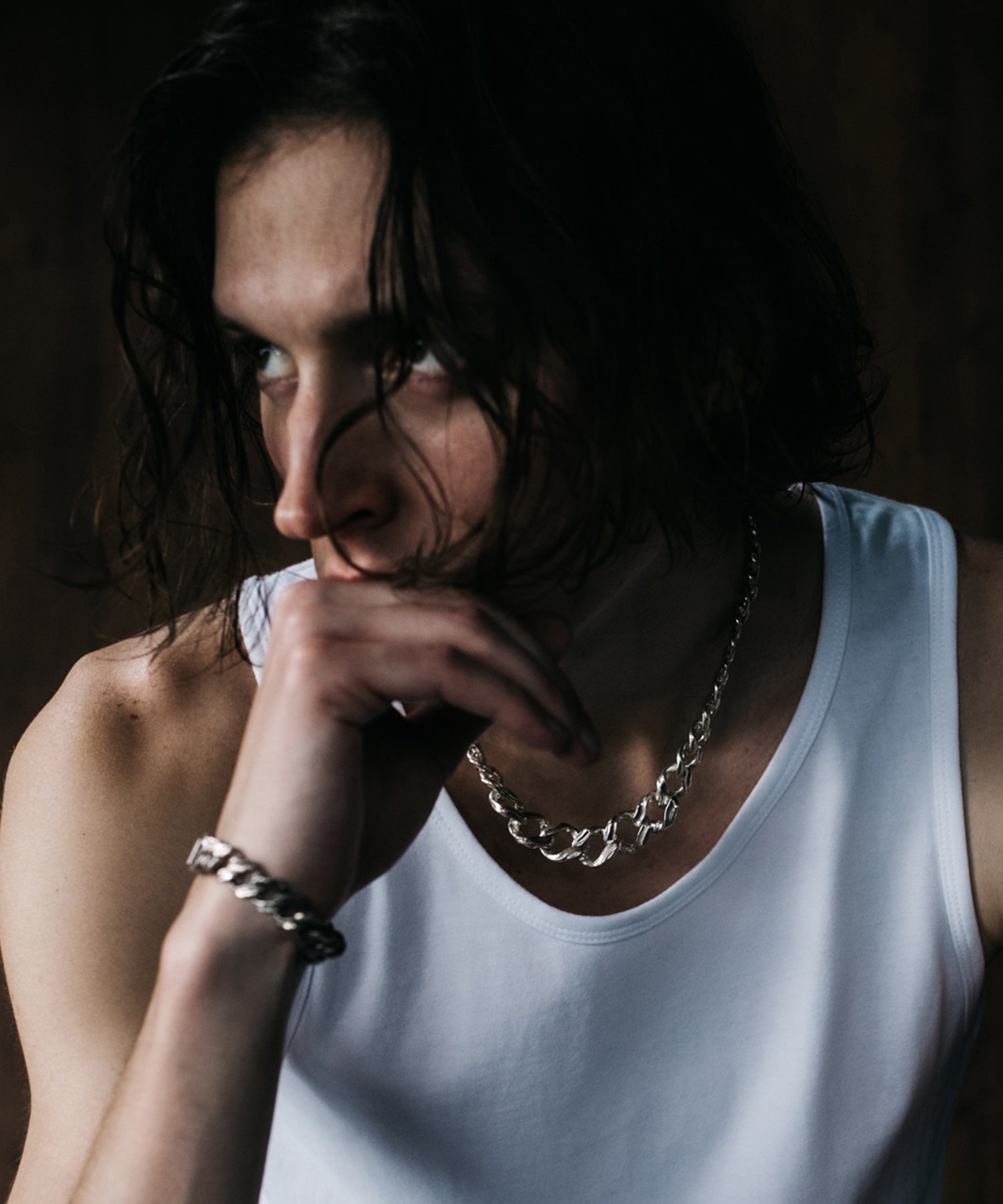 LINK CHAIN GRADATION SILVER NECKLACE SHORT