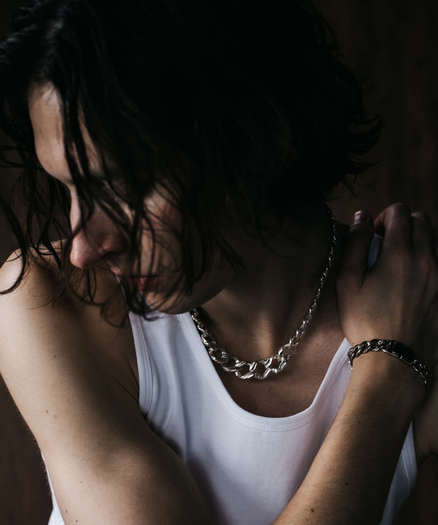 LINK CHAIN GRADATION SILVER NECKLACE SHORT