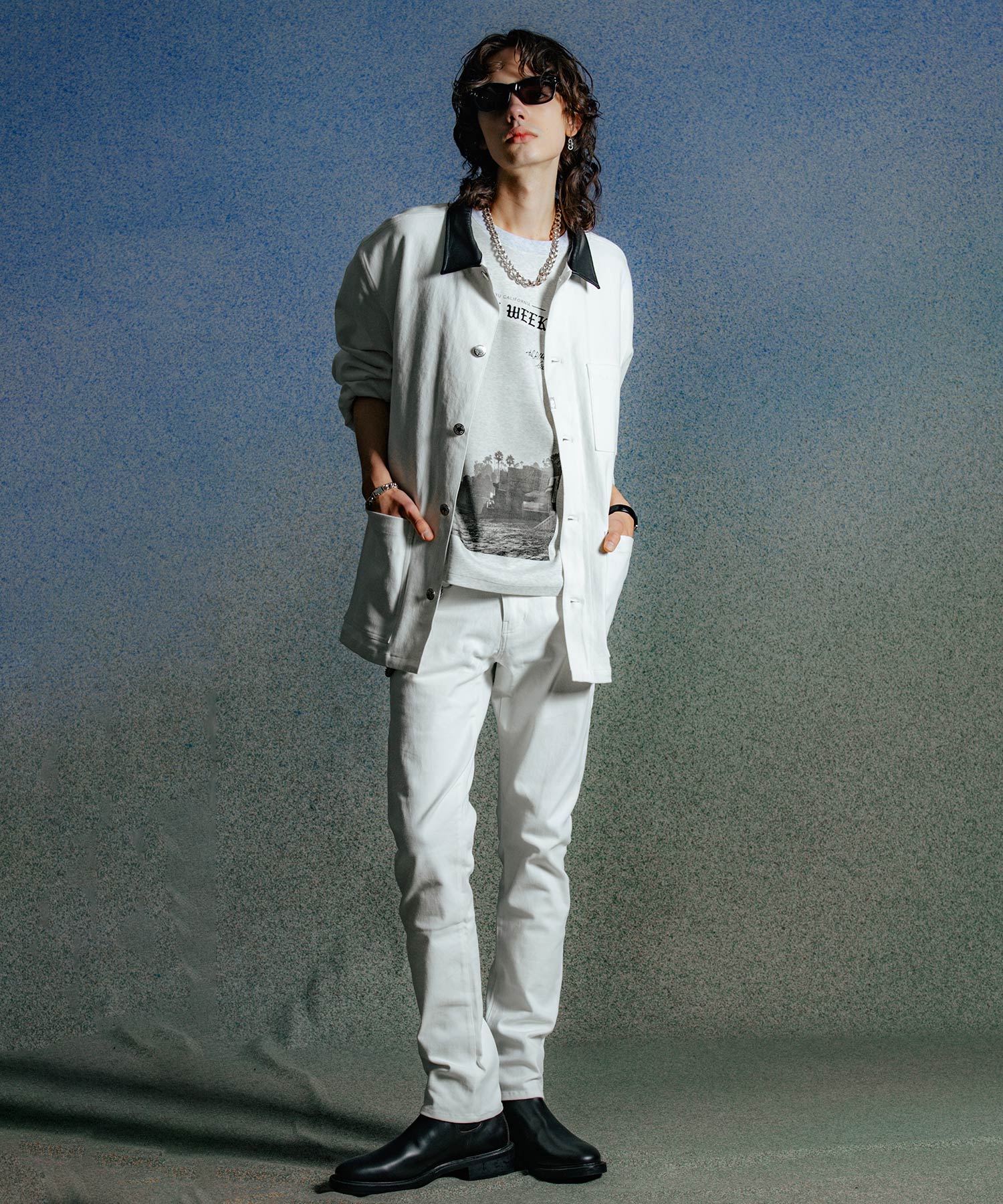 LEATHER COLLAR TWILL STRETCH COVER ALL JACKET