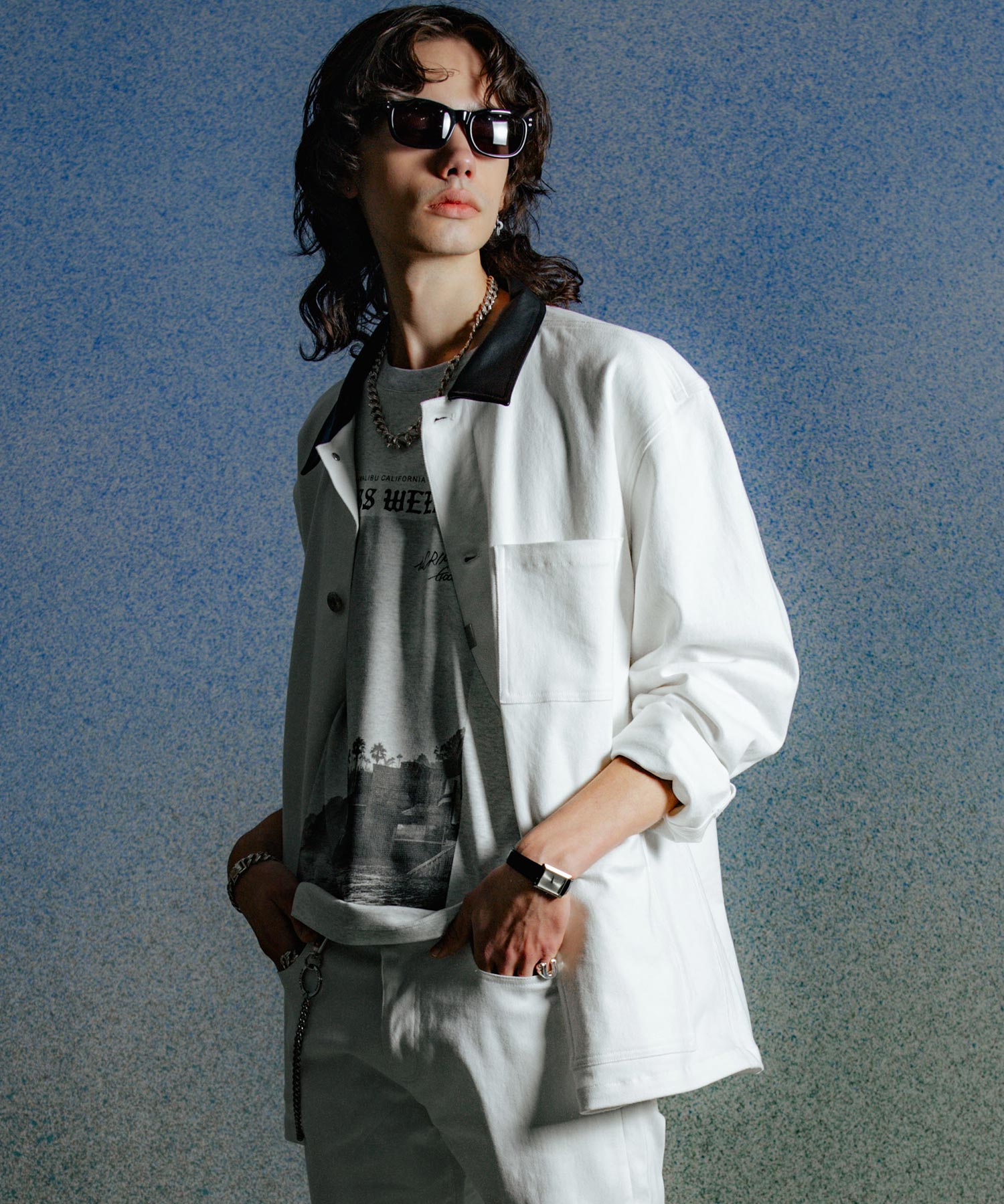 LEATHER COLLAR TWILL STRETCH COVER ALL JACKET