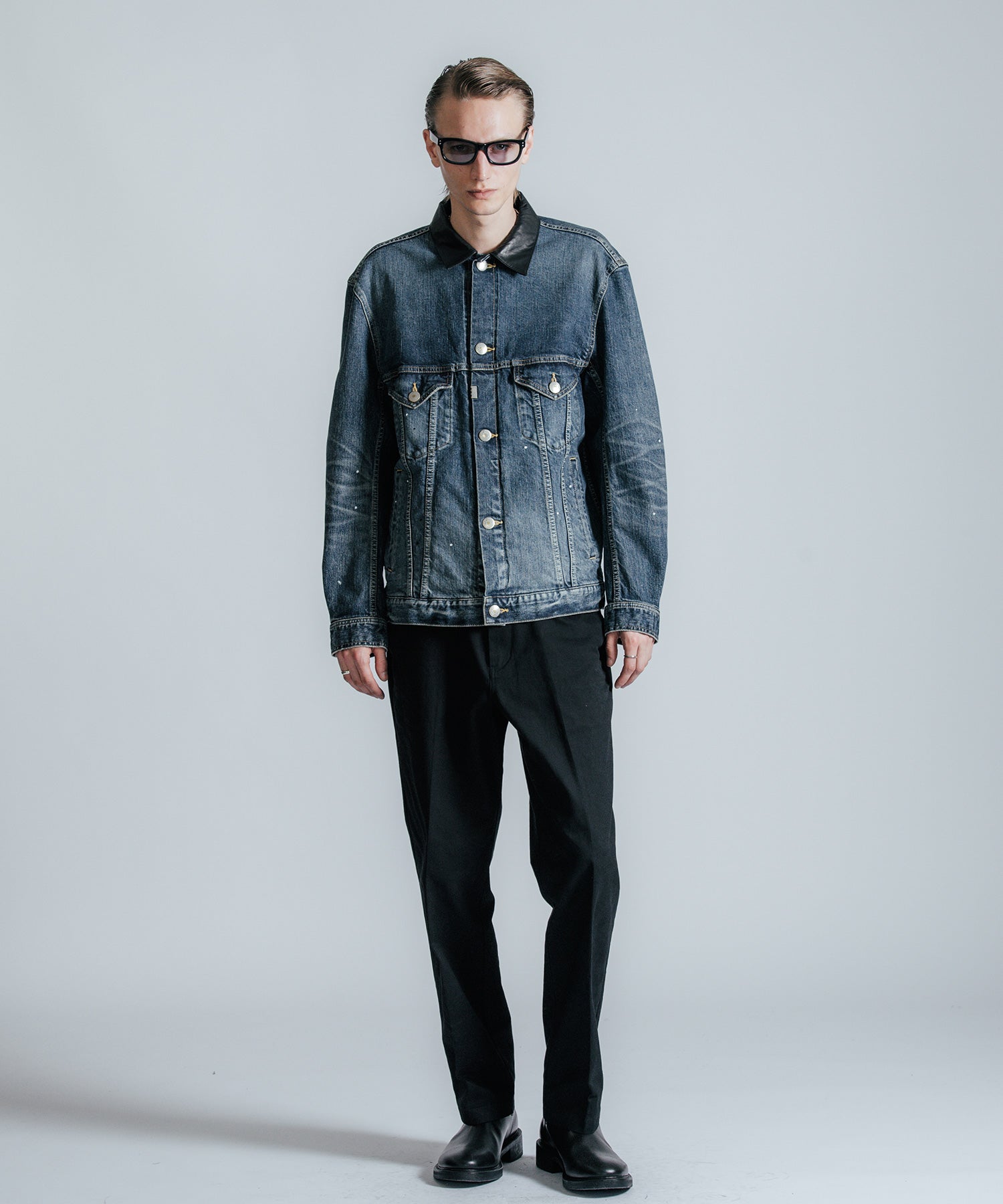 BORN FREE GARAGE USED SELVEDGE STRETCH DENIM JACKET
