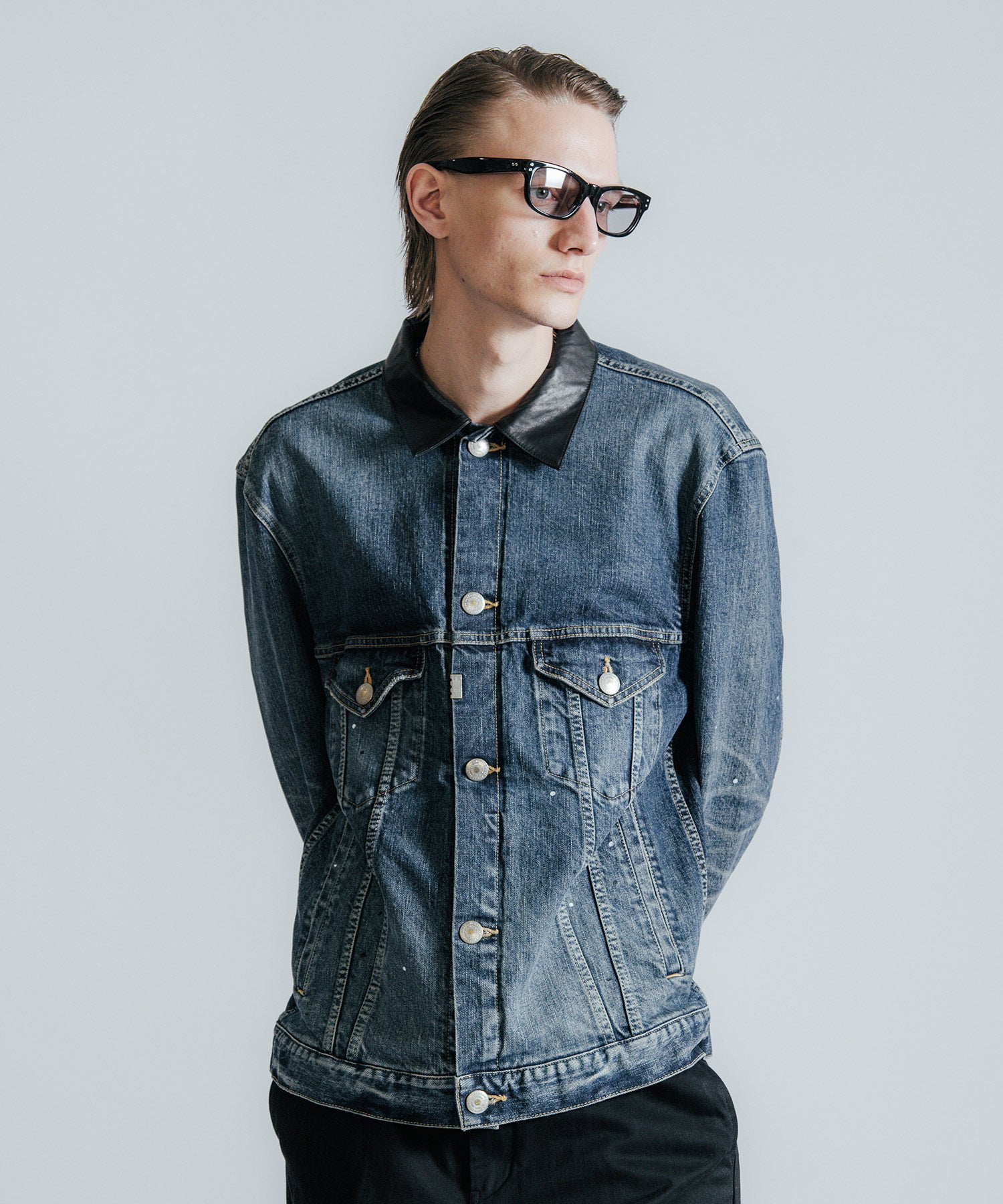 BORN FREE GARAGE USED SELVEDGE STRETCH DENIM JACKET