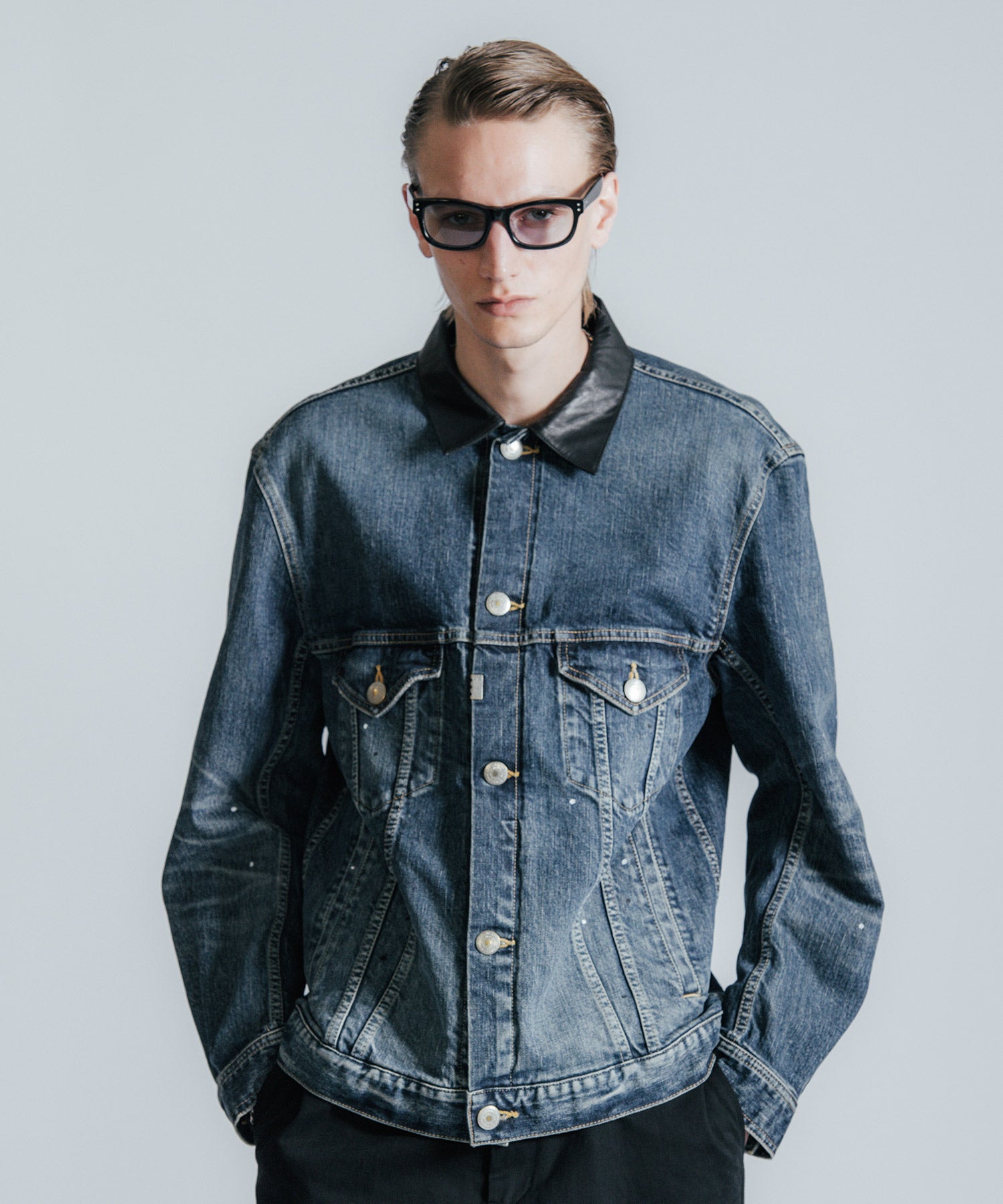 BORN FREE GARAGE USED SELVEDGE STRETCH DENIM JACKET