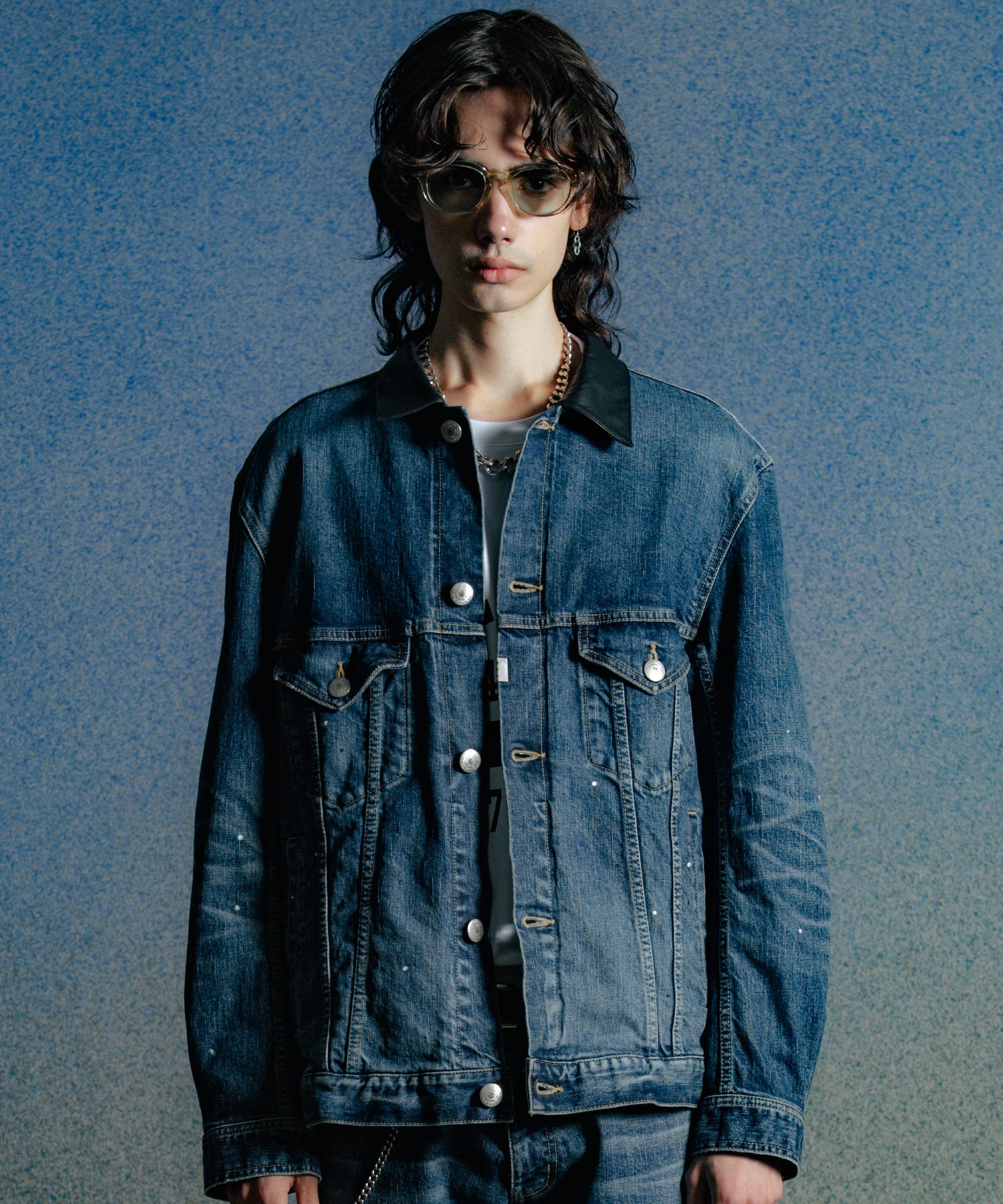 BORN FREE GARAGE USED SELVEDGE STRETCH DENIM JACKET