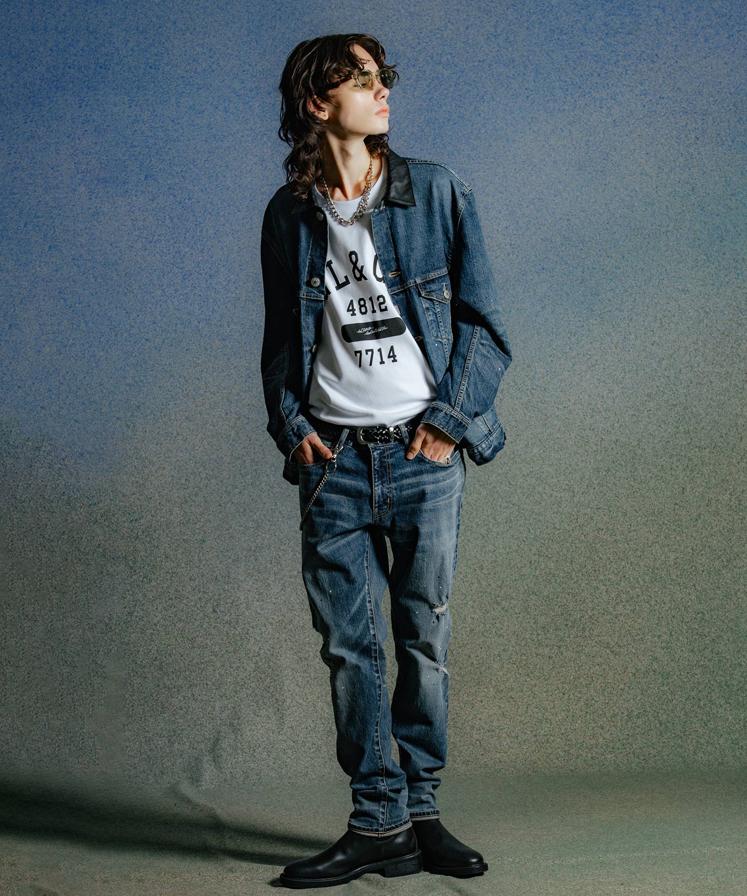 BORN FREE GARAGE USED SELVEDGE STRETCH DENIM JACKET