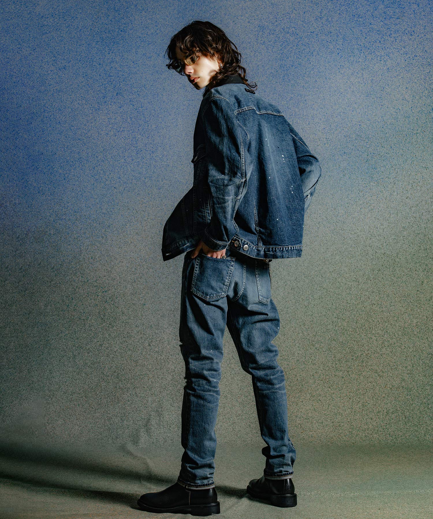 BORN FREE GARAGE USED SELVEDGE STRETCH DENIM JACKET