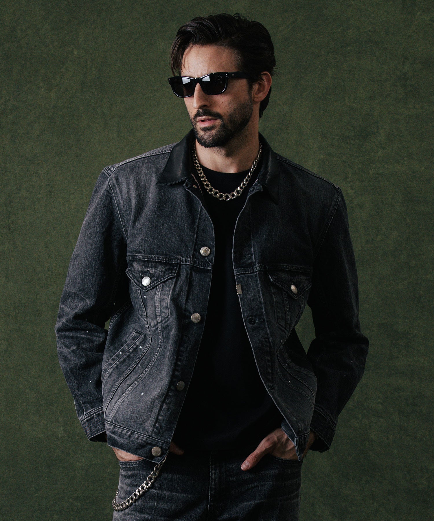 BORN FREE GARAGE USED SELVEDGE STRETCH DENIM JACKET