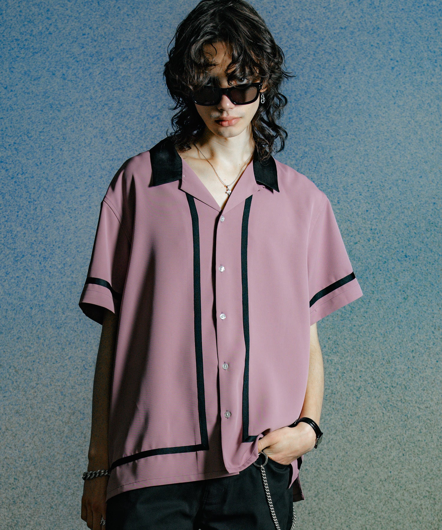 LINE OPEN COLLAR SHORT SLEEVE SHIRT