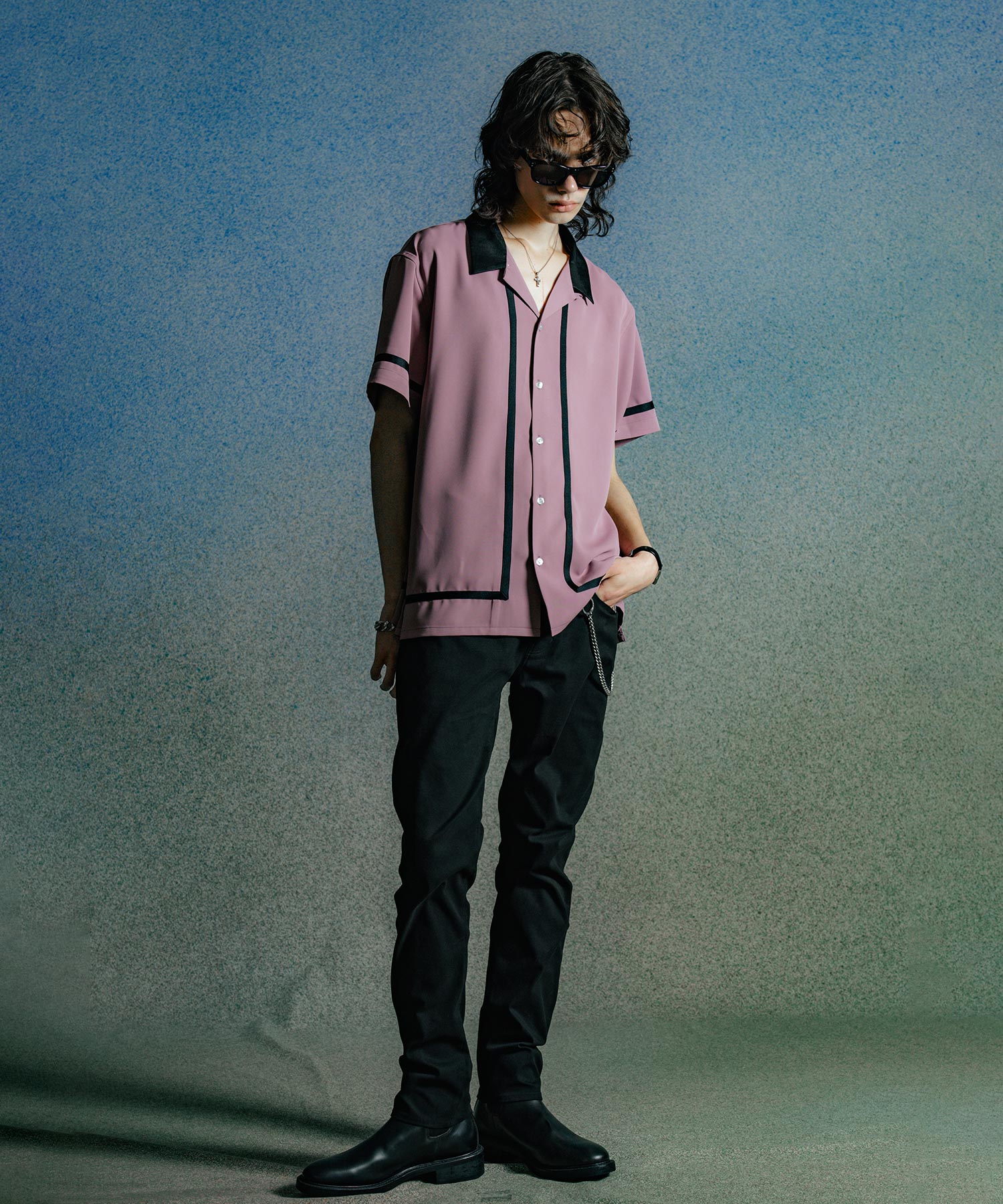 LINE OPEN COLLAR SHORT SLEEVE SHIRT