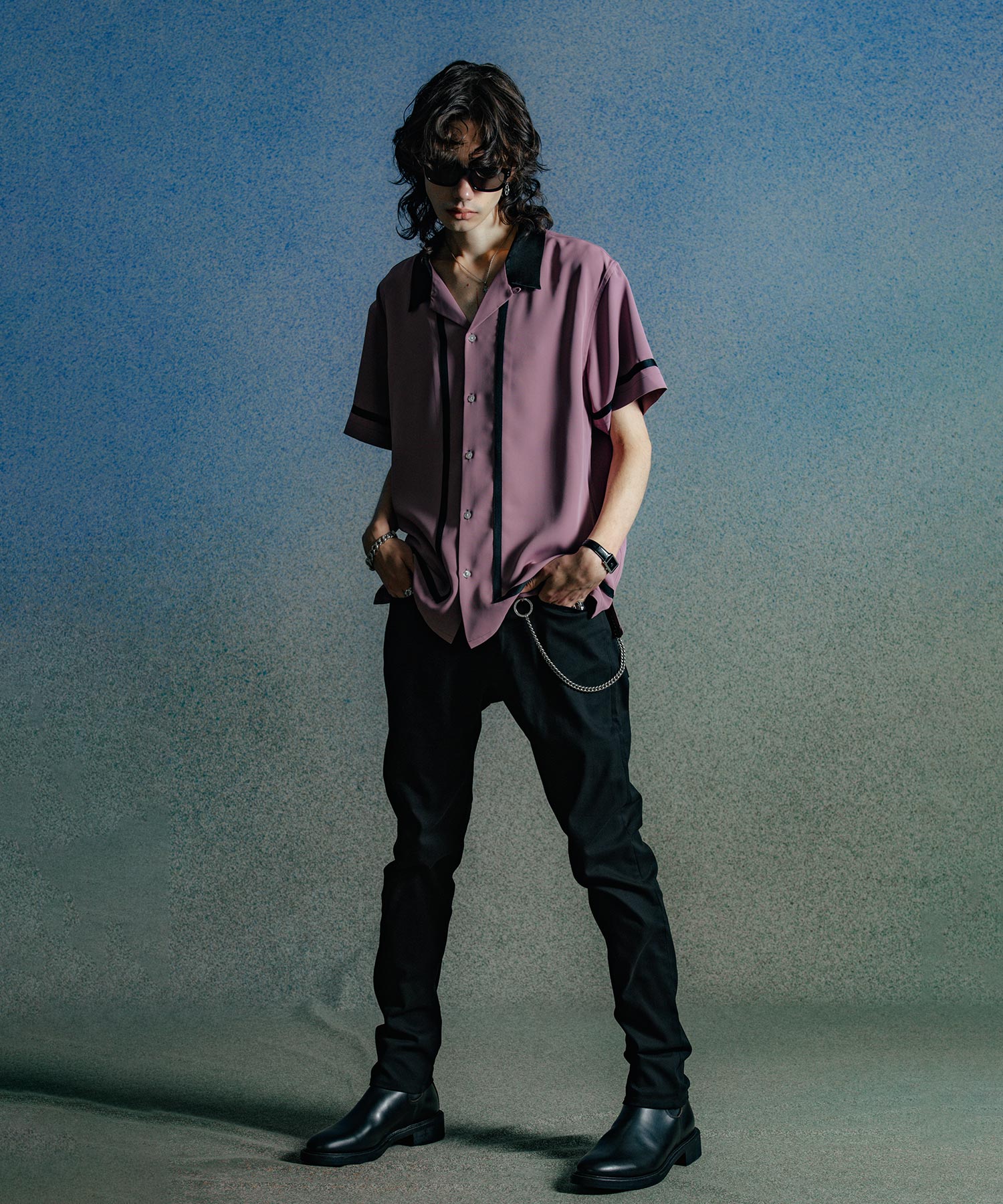 LINE OPEN COLLAR SHORT SLEEVE SHIRT