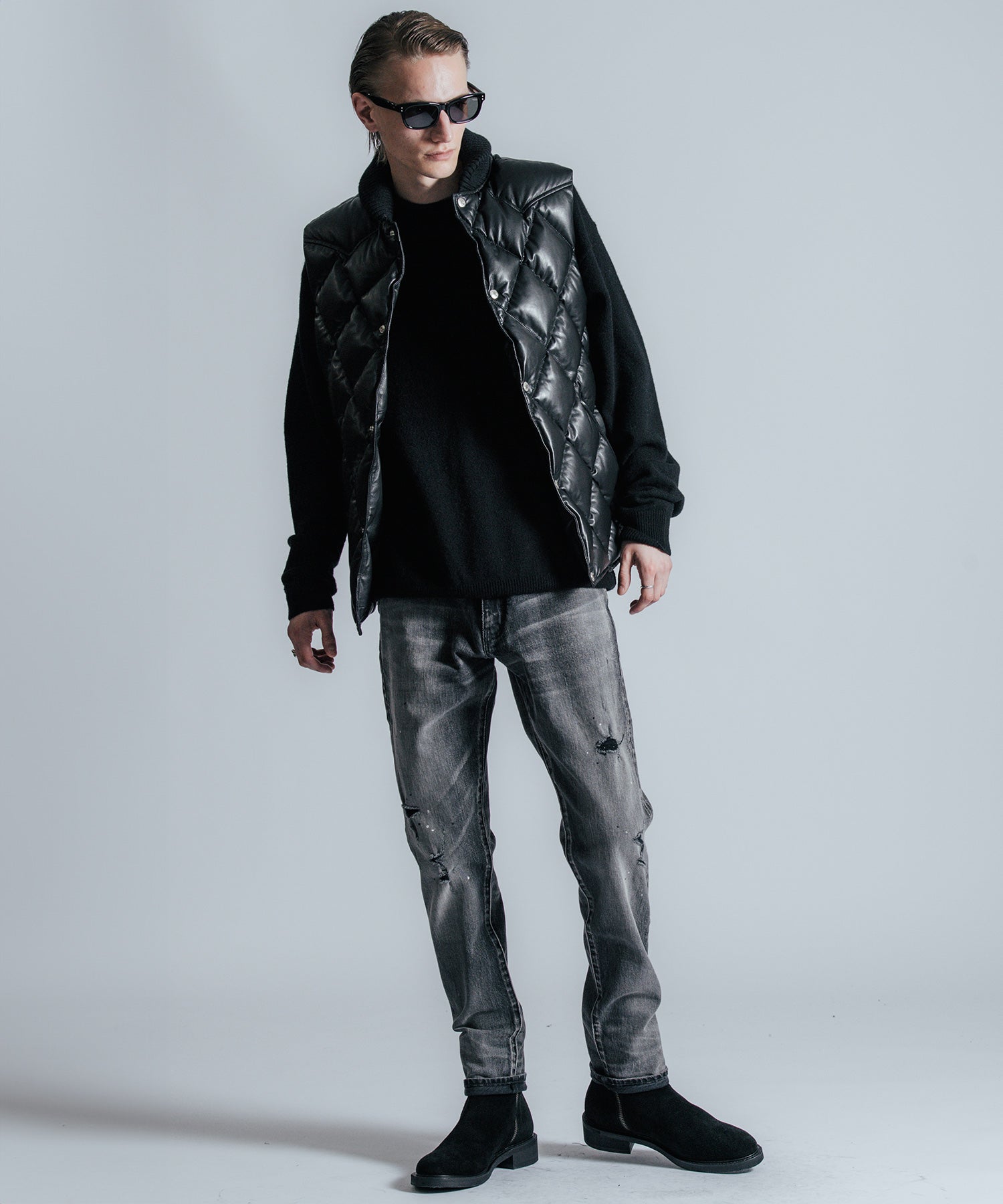 DIAMOND QUILT LAMB LEATHER DOWN VEST