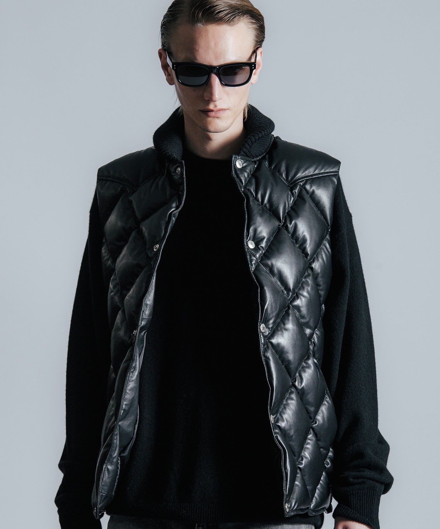 DIAMOND QUILT LAMB LEATHER DOWN VEST