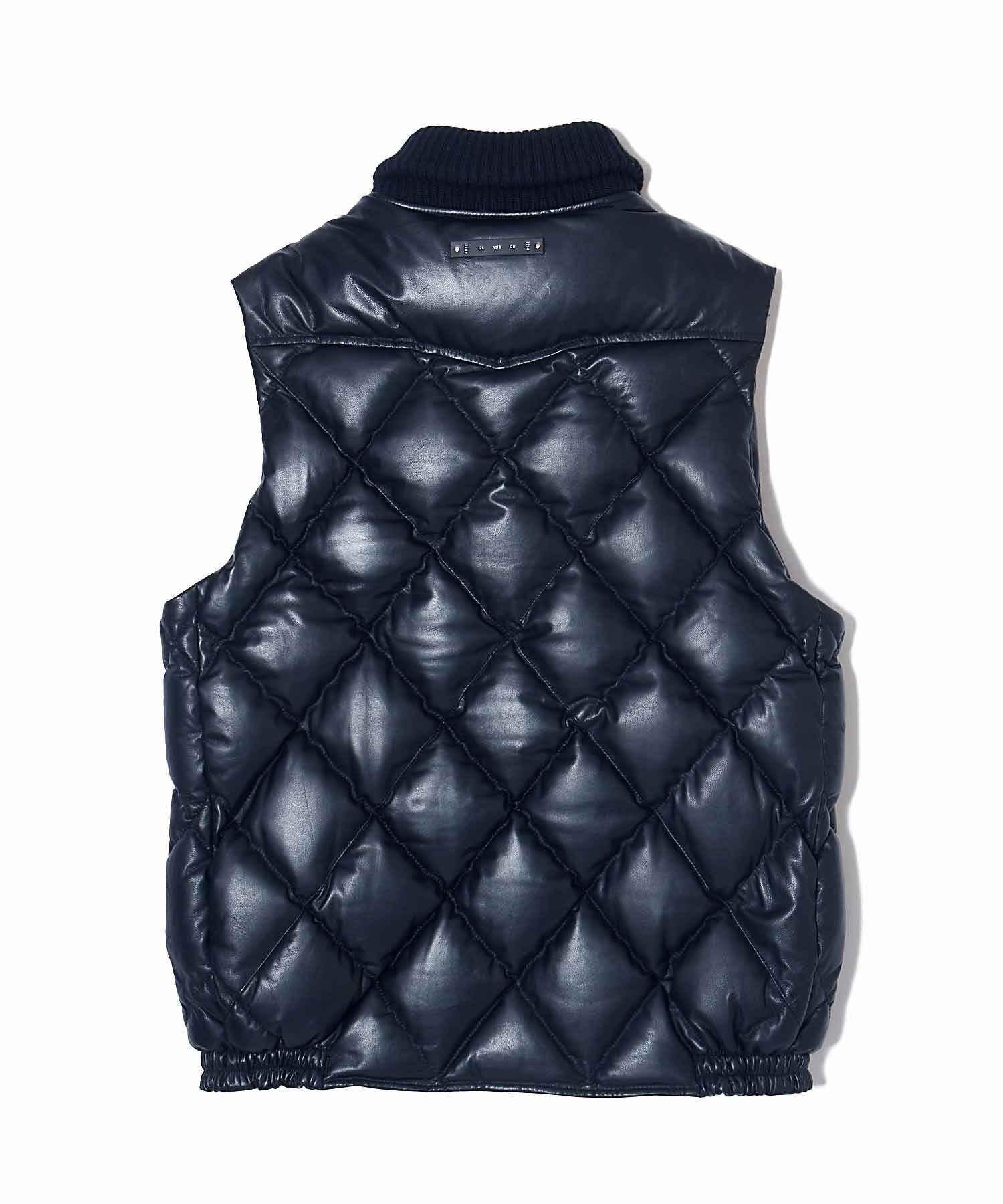 DIAMOND QUILT LAMB LEATHER DOWN VEST