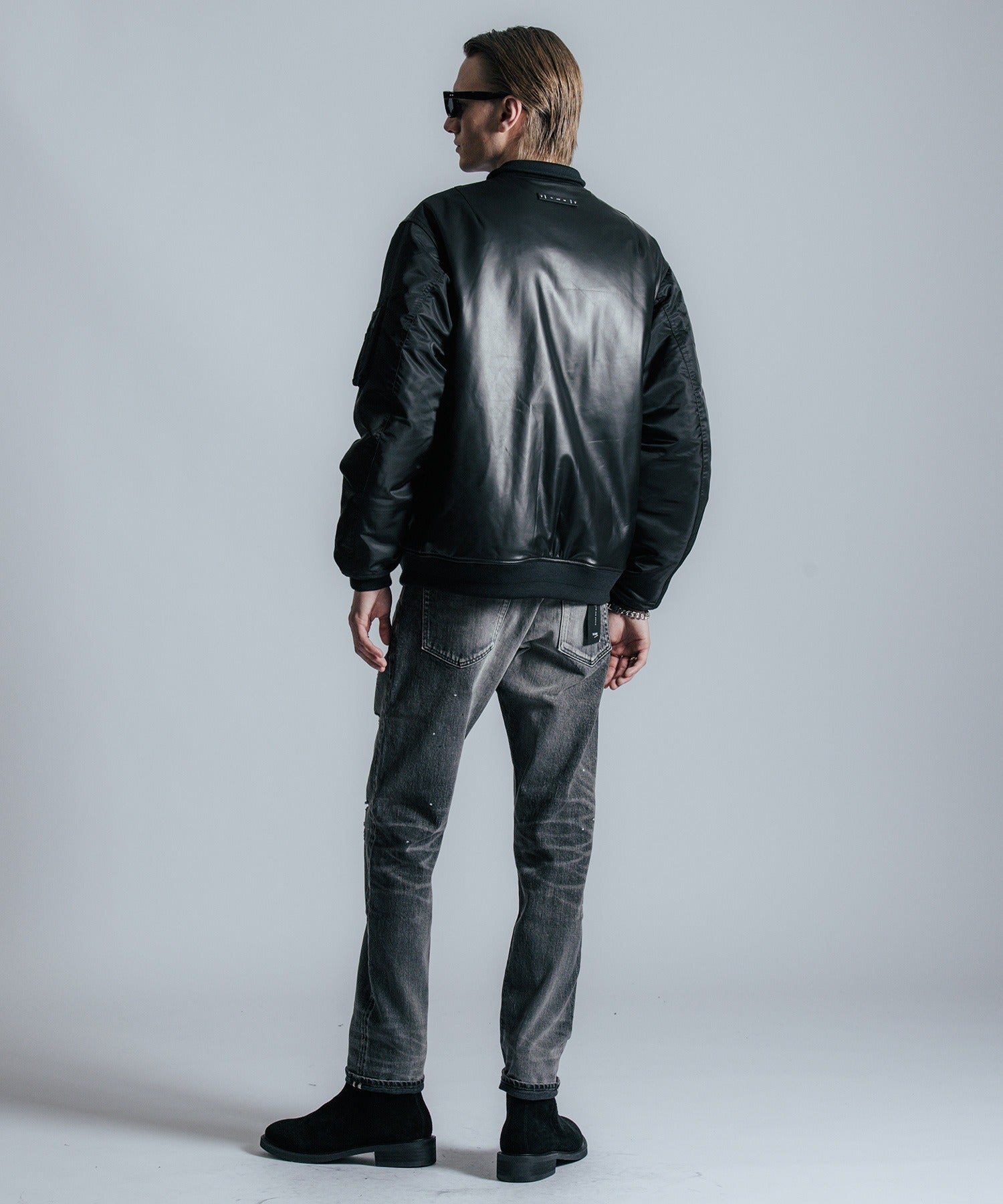 NYLON SLEEVE LEATHER MA1 JACKET