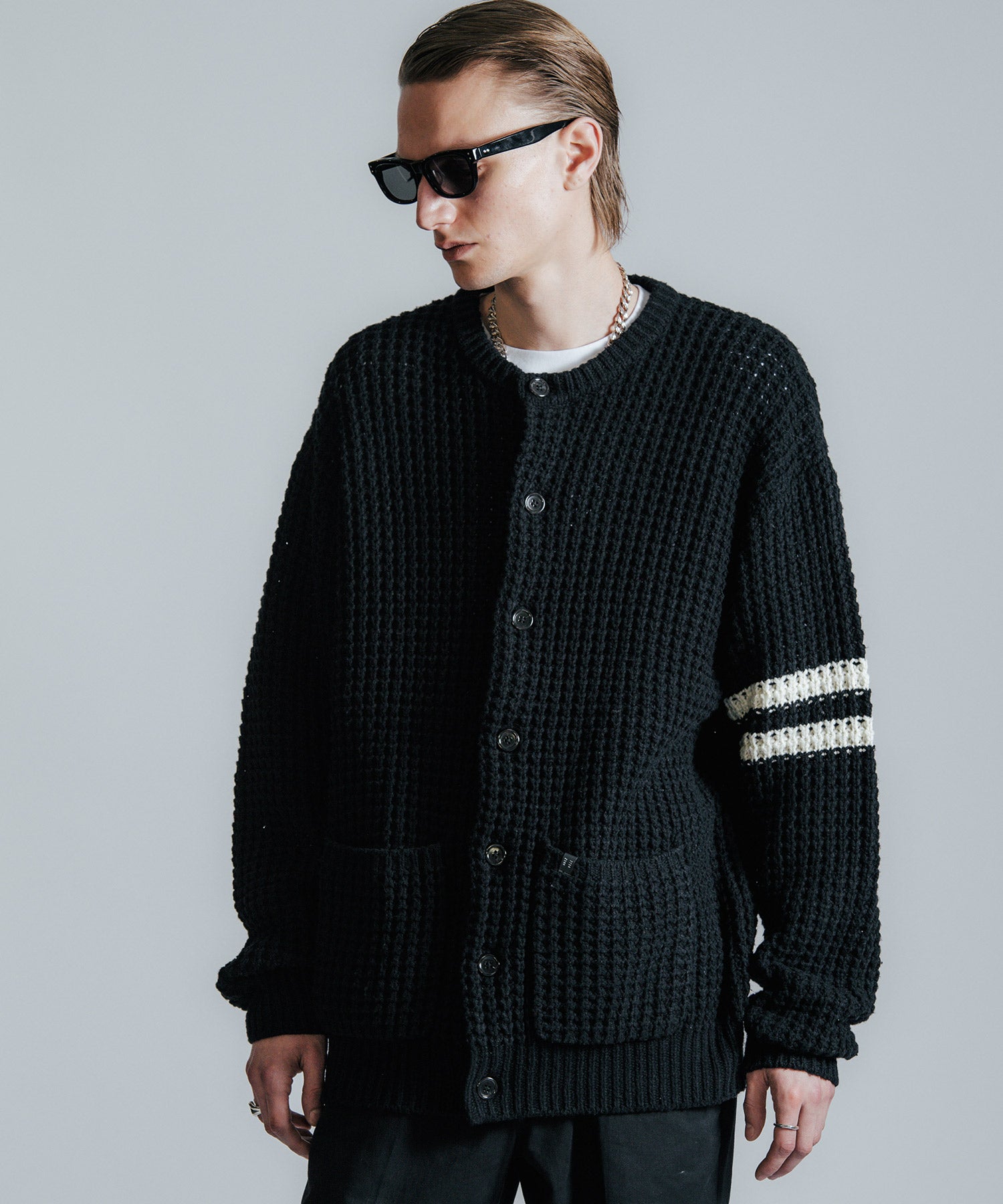 BIG WAFFLE BORDER KNIT CARDIGAN