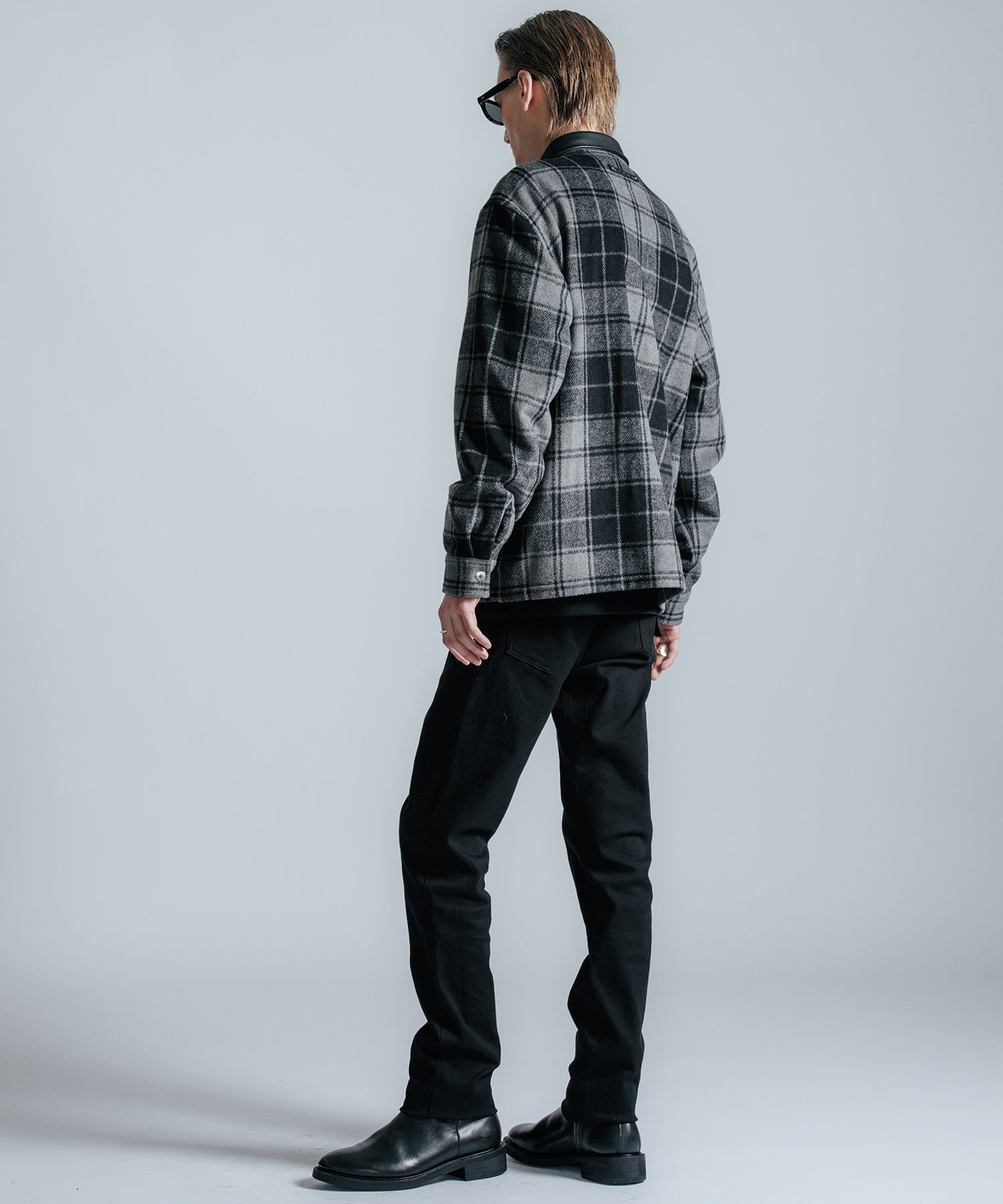LEATHER COLLAR CHECK CPO SHIRT