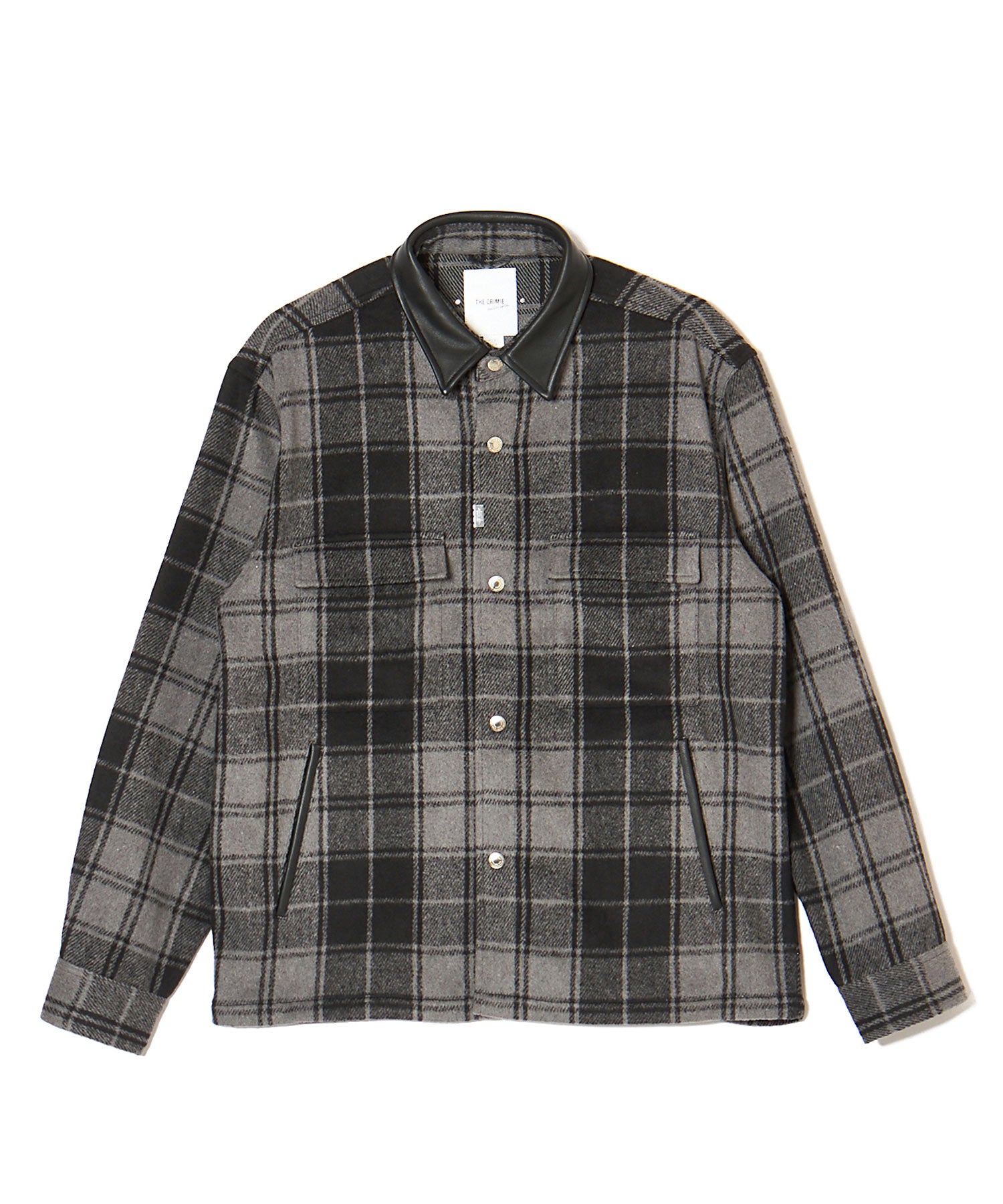 LEATHER COLLAR CHECK CPO SHIRT