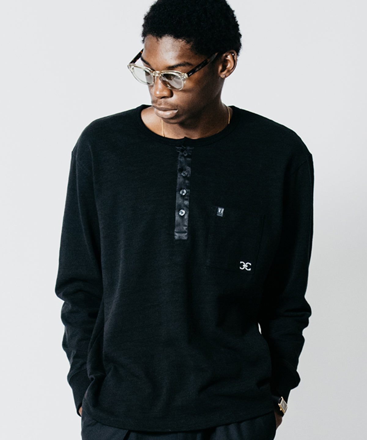 HEAVY OZ SLUB C-CHAIN HENLY NECKT LONG SLEEVE T SHIRT