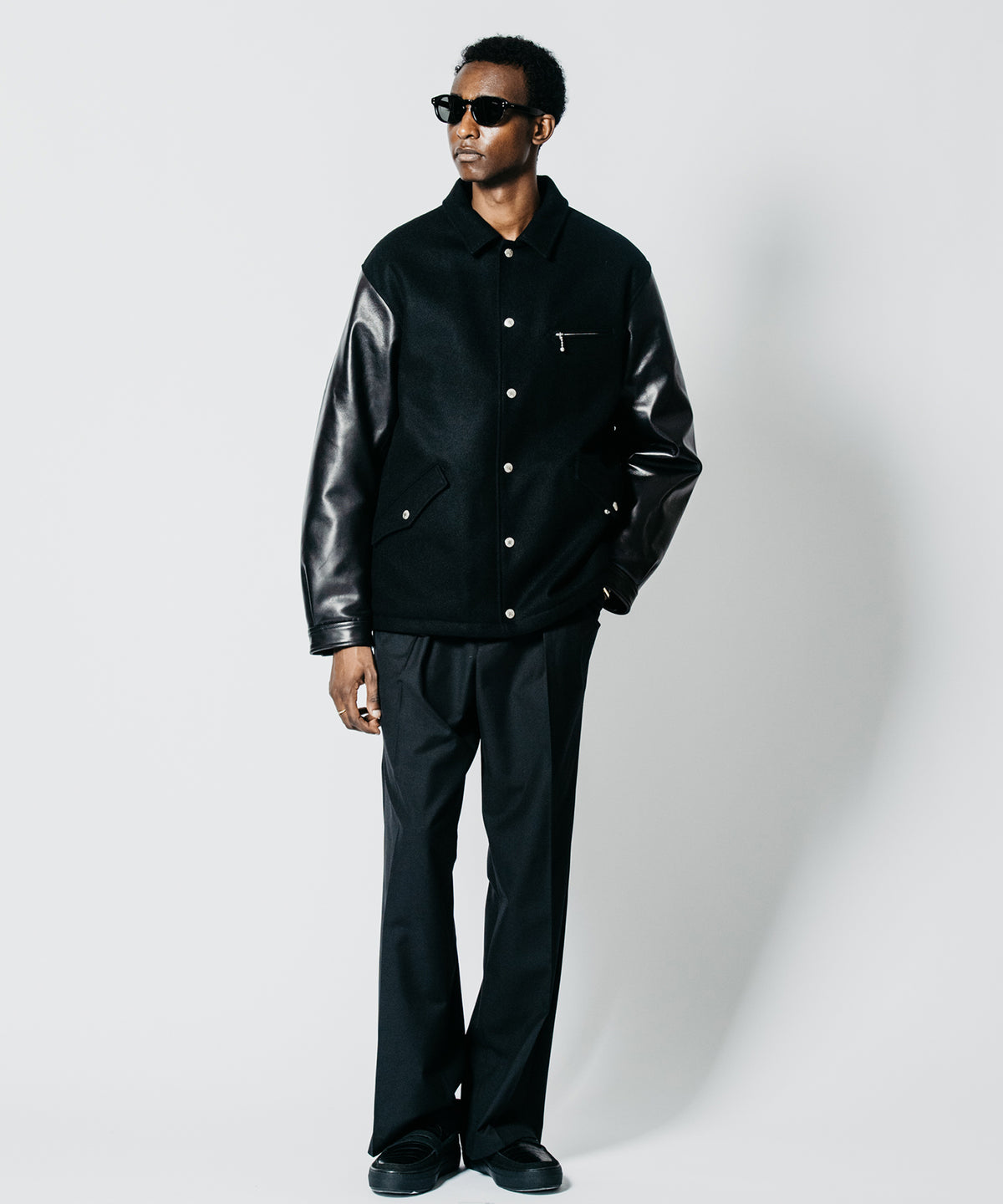 MELTON COMBINATION LEATHER SLEEVE SPORTS JACKET