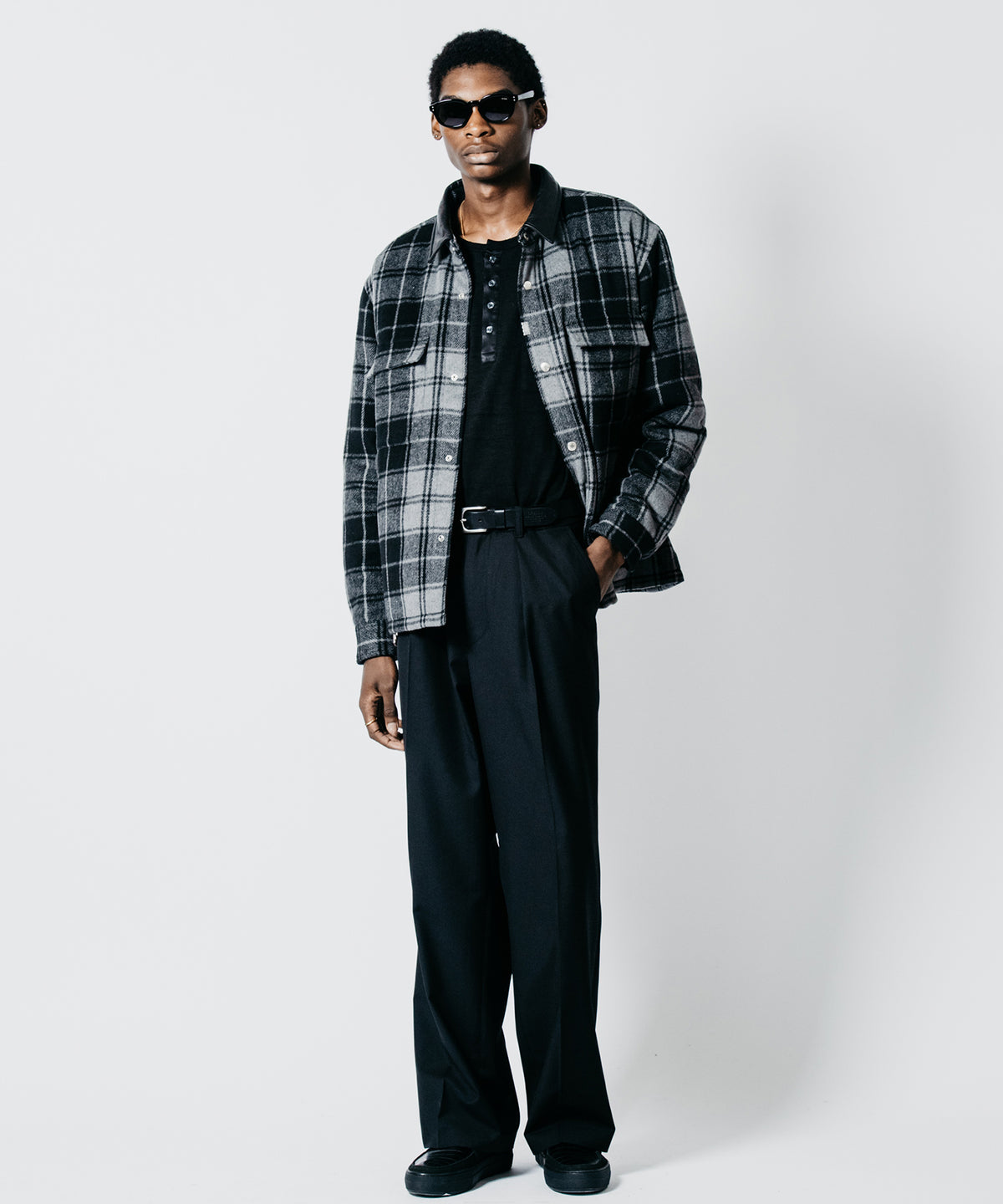 LEATHER-COLLAR SNAP SHIRT JACKET
