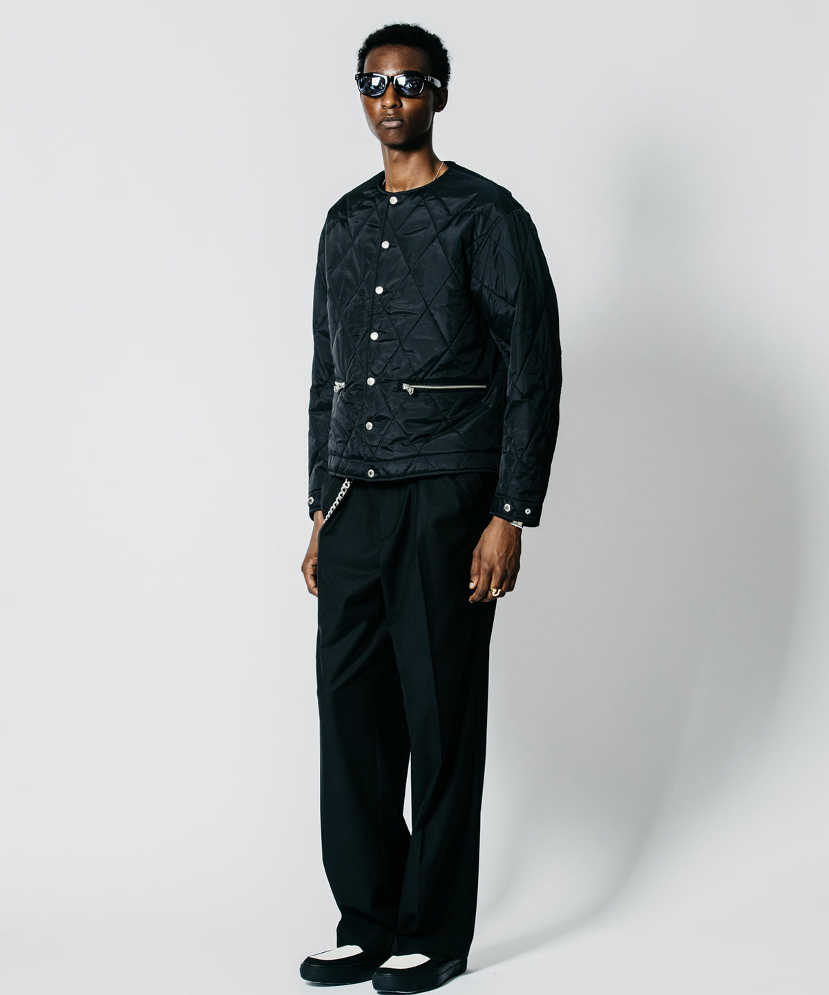 DIAMOND-QUILTED BIKER CARDIGAN JACKET