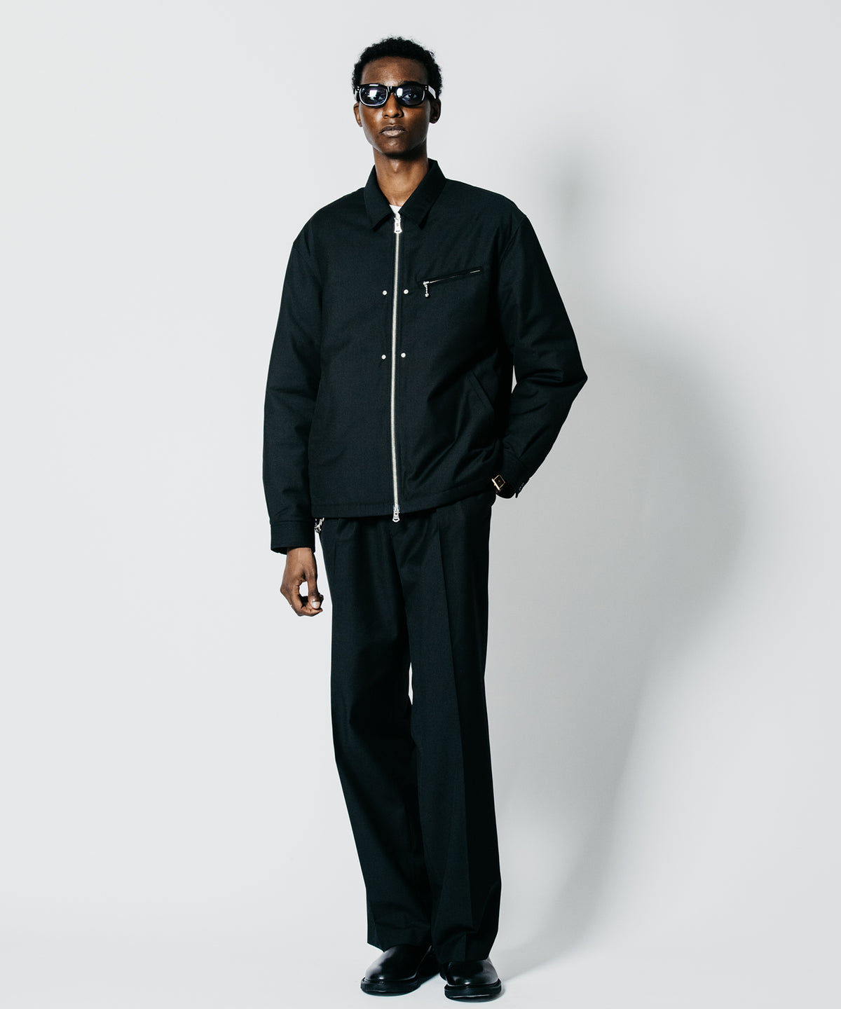 STUDDED ZIP TAILORED SUITING HARRINGTON JACKET