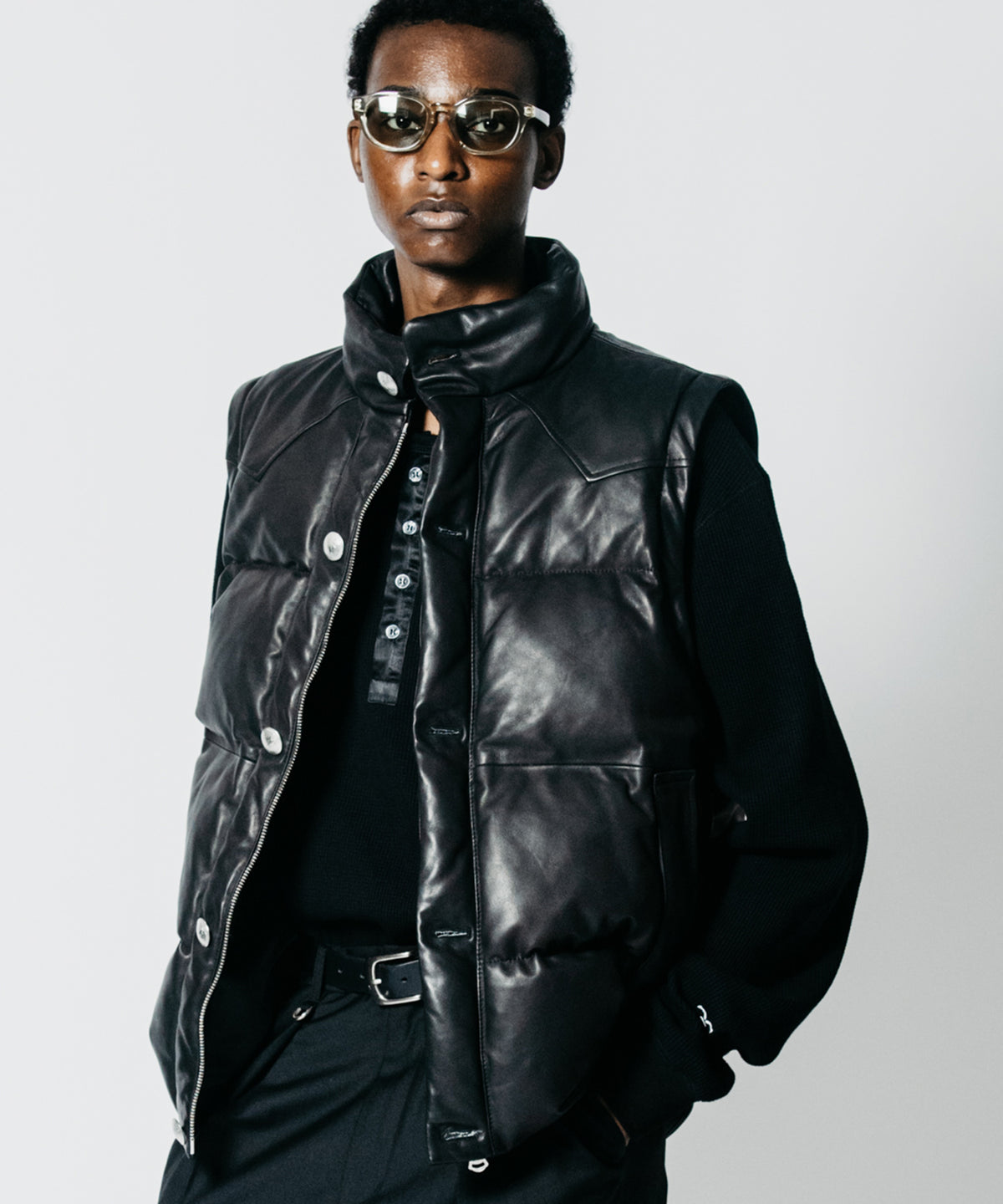 2WAY CONVERTIBLE CONCHO SHEEP LEATHER DOWN JACKET