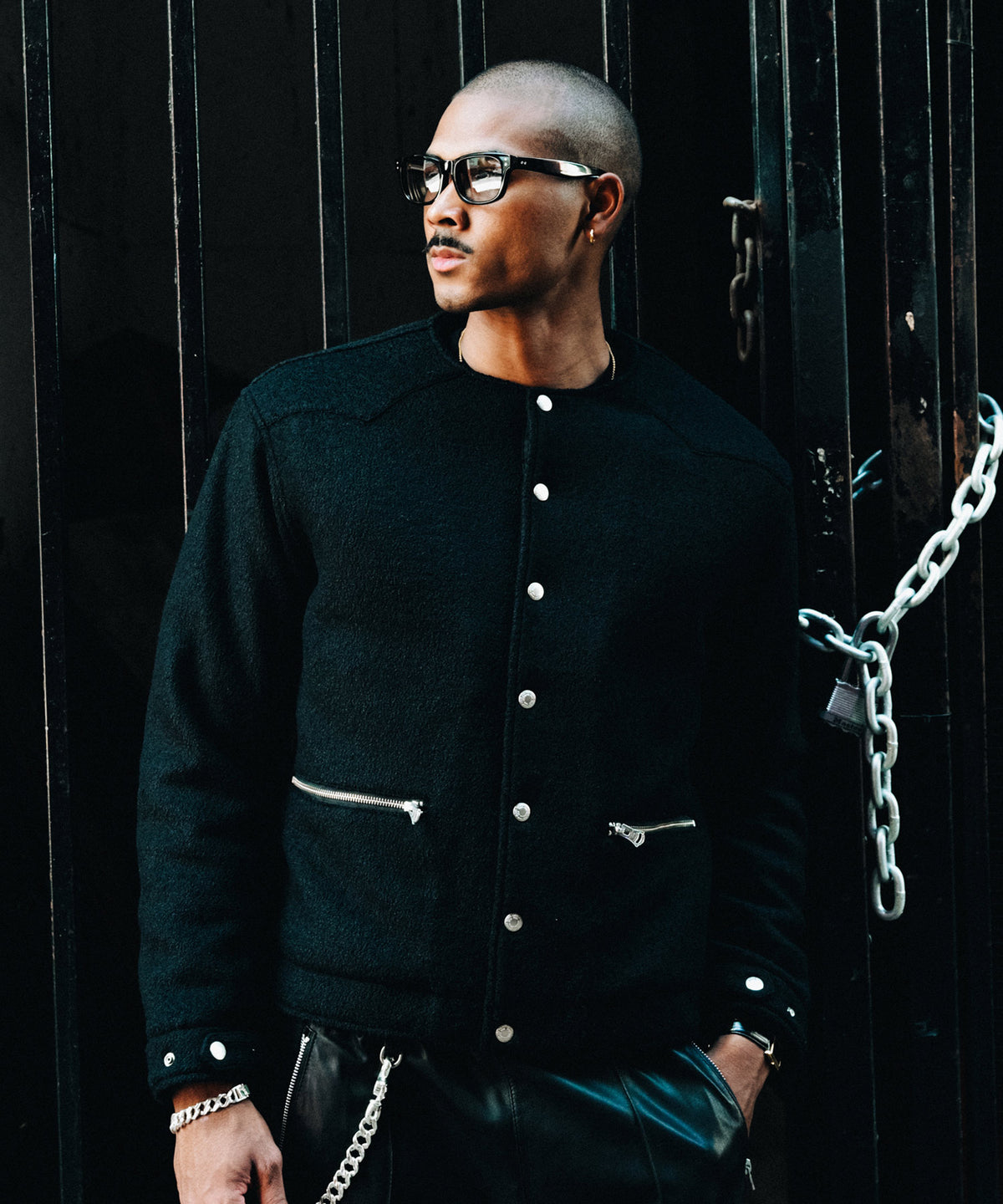 PREMIUM BOUCLE WOOL BIKER CARDIGAN
