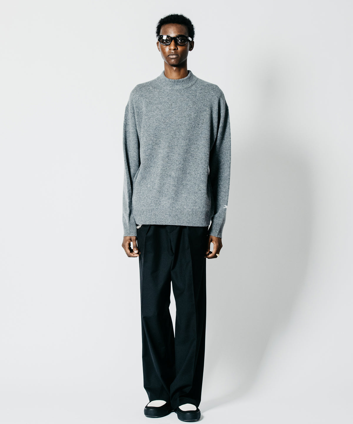 YAK WOOL BLEND MOCK NECK KNIT SWEATER