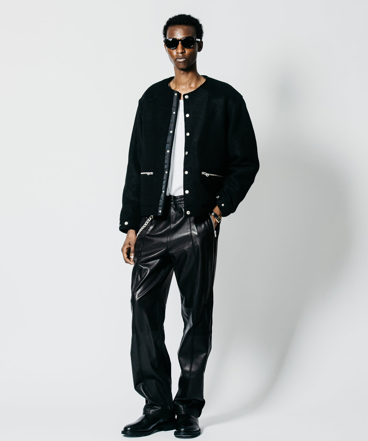 SHEEP COMBINATION LEATHER TRACK PANTS