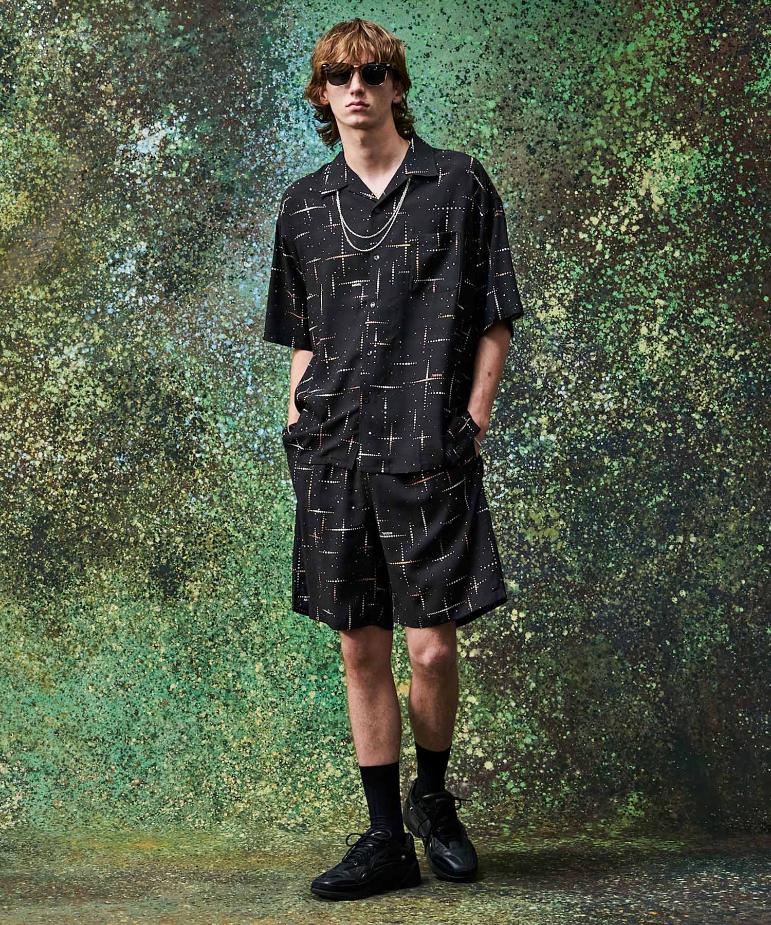 KASURI CROSS PRINTED OPEN COLLAR SHORT SLEEVE SHIRTS