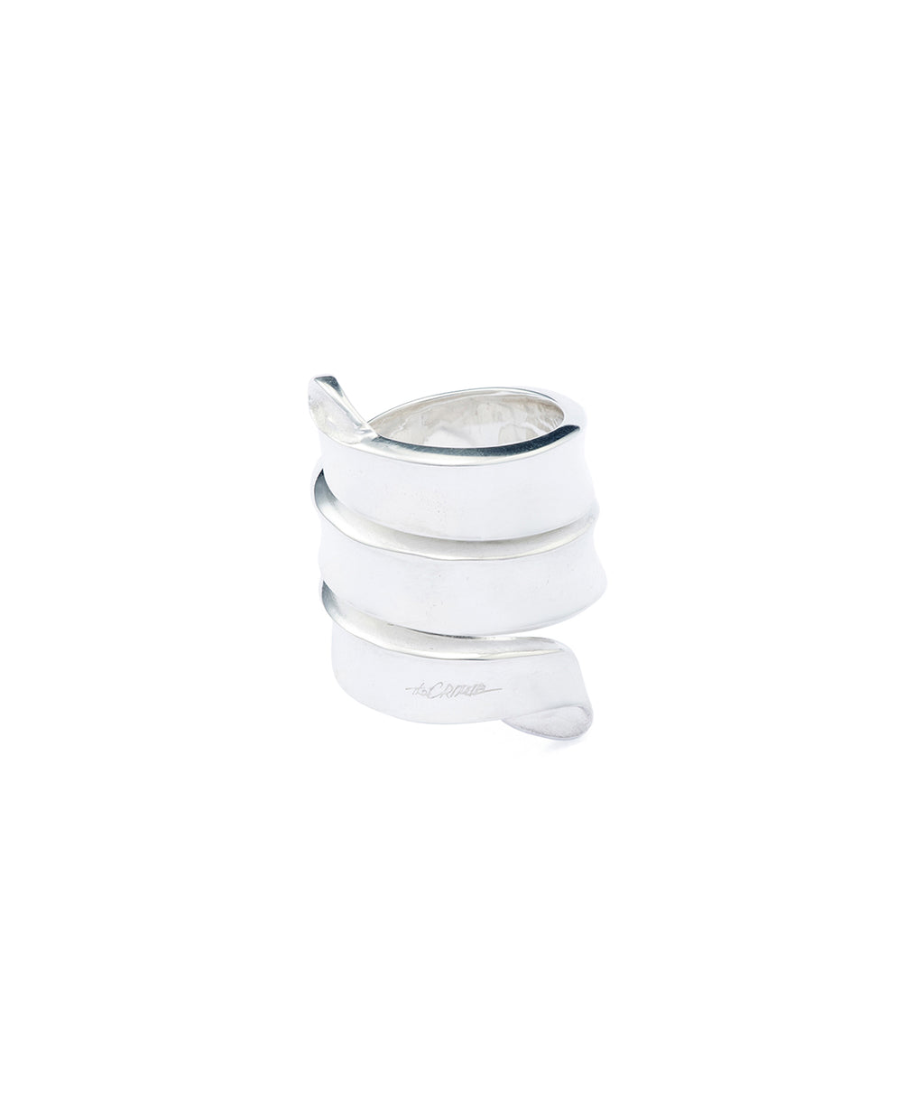 LETTER RIBBON SILVER RING BIG