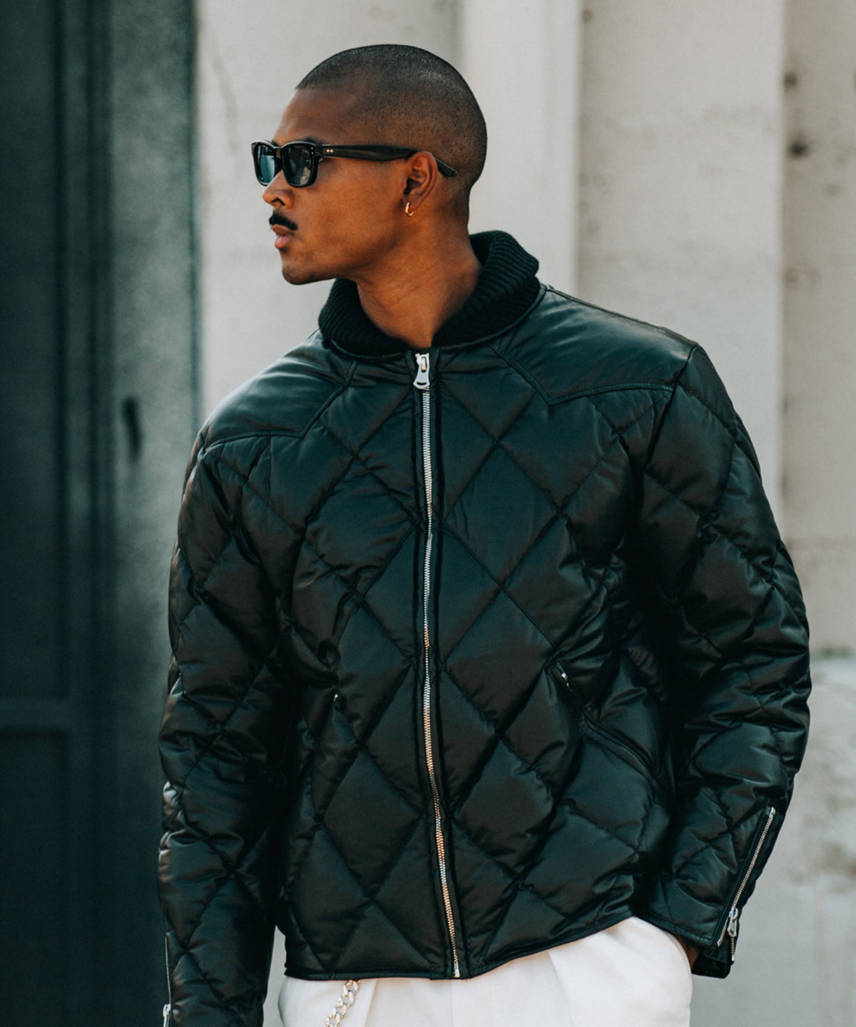 DIAMOND QUILT LAMB LEATHER DOWN JACKET