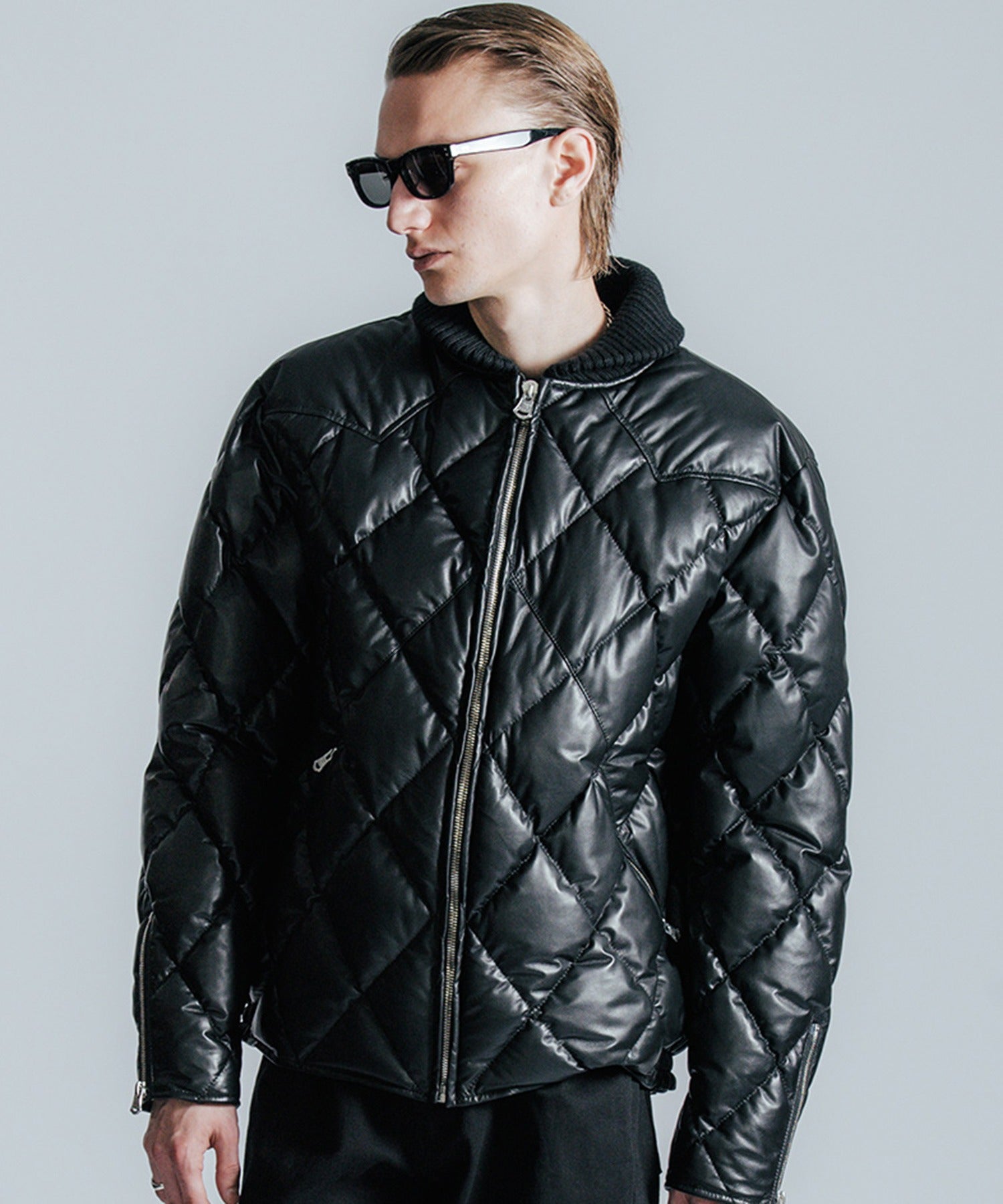DIAMOND QUILT LAMB LEATHER DOWN JACKET