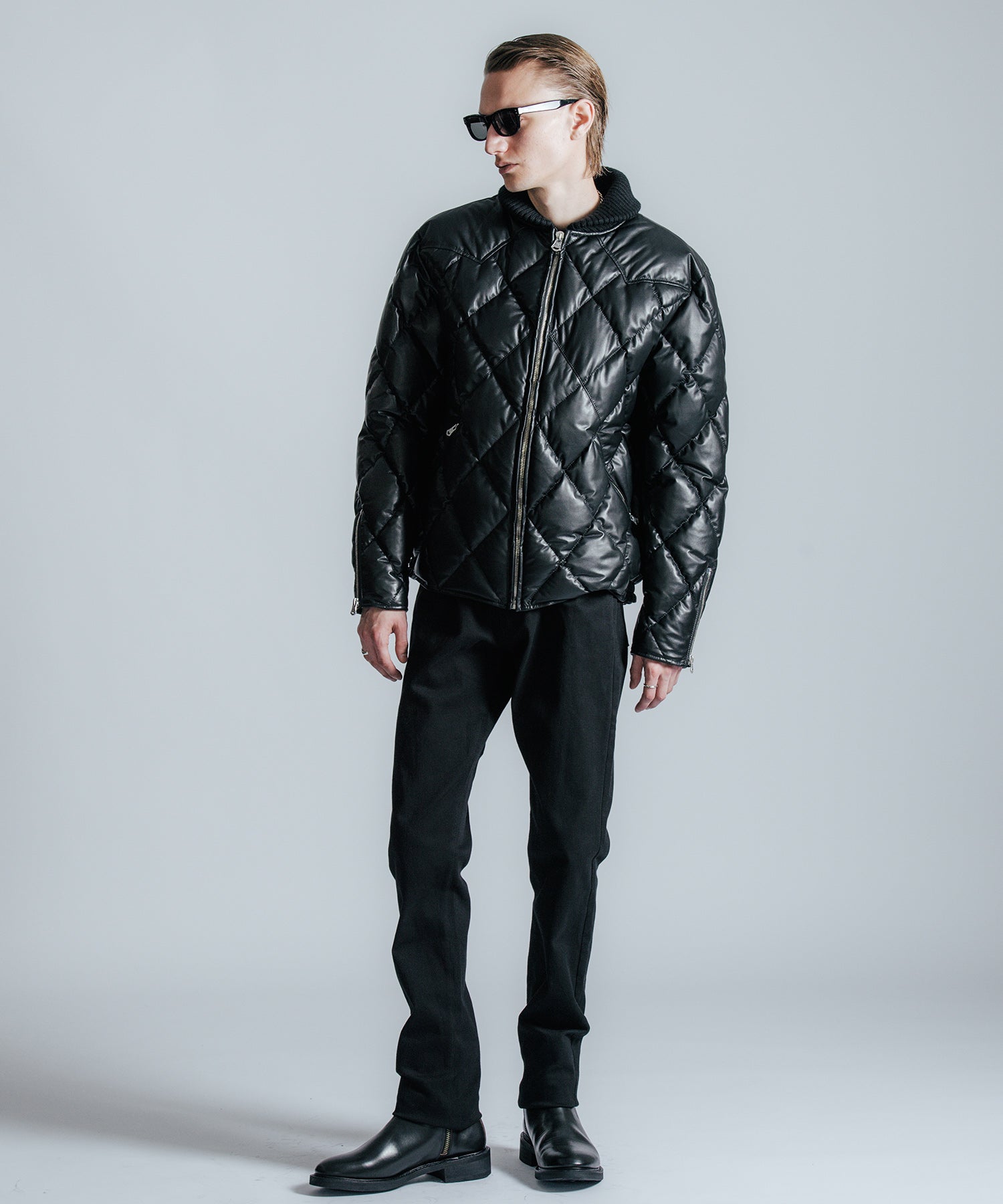 DIAMOND QUILT LAMB LEATHER DOWN JACKET
