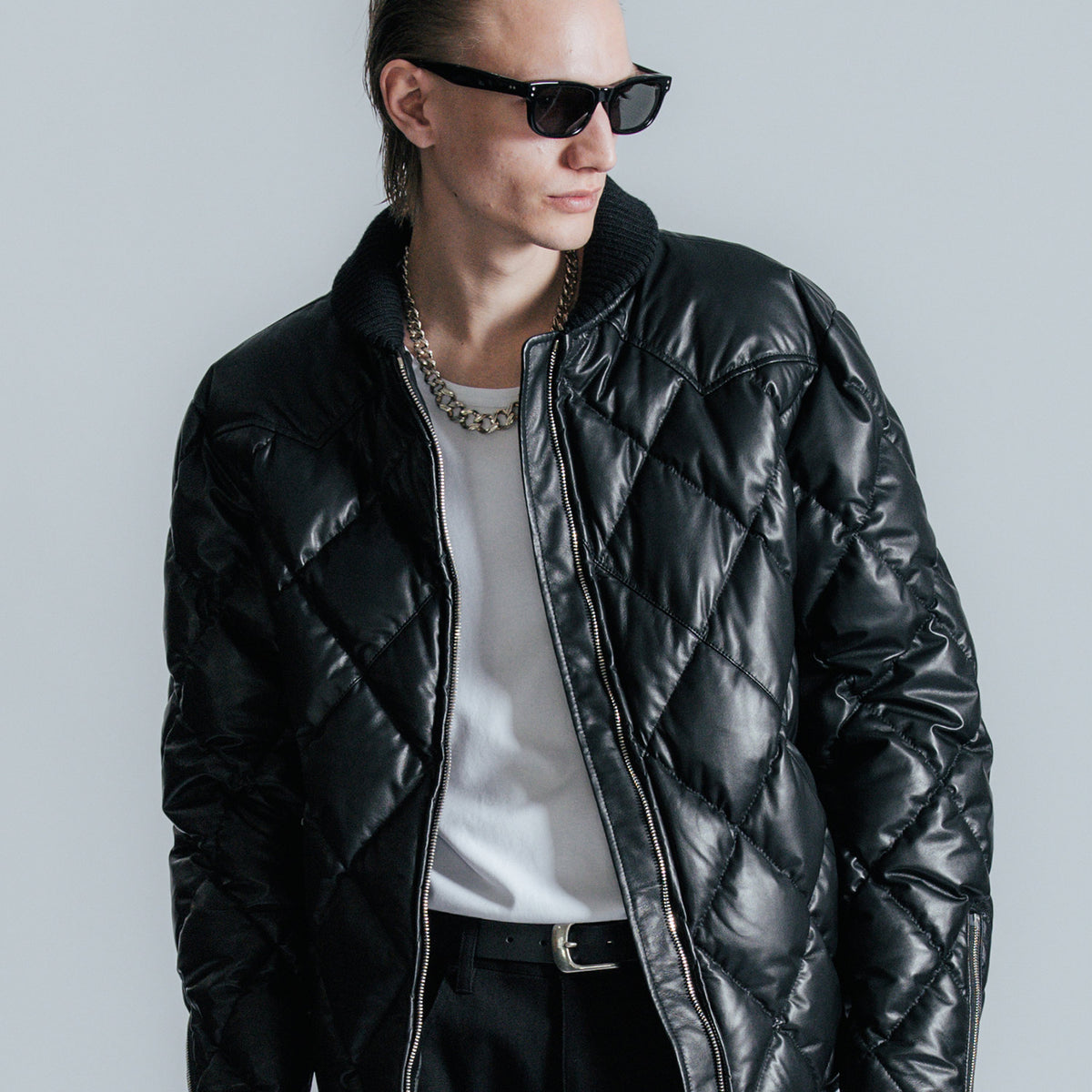 DIAMOND QUILT LAMB LEATHER DOWN JACKET