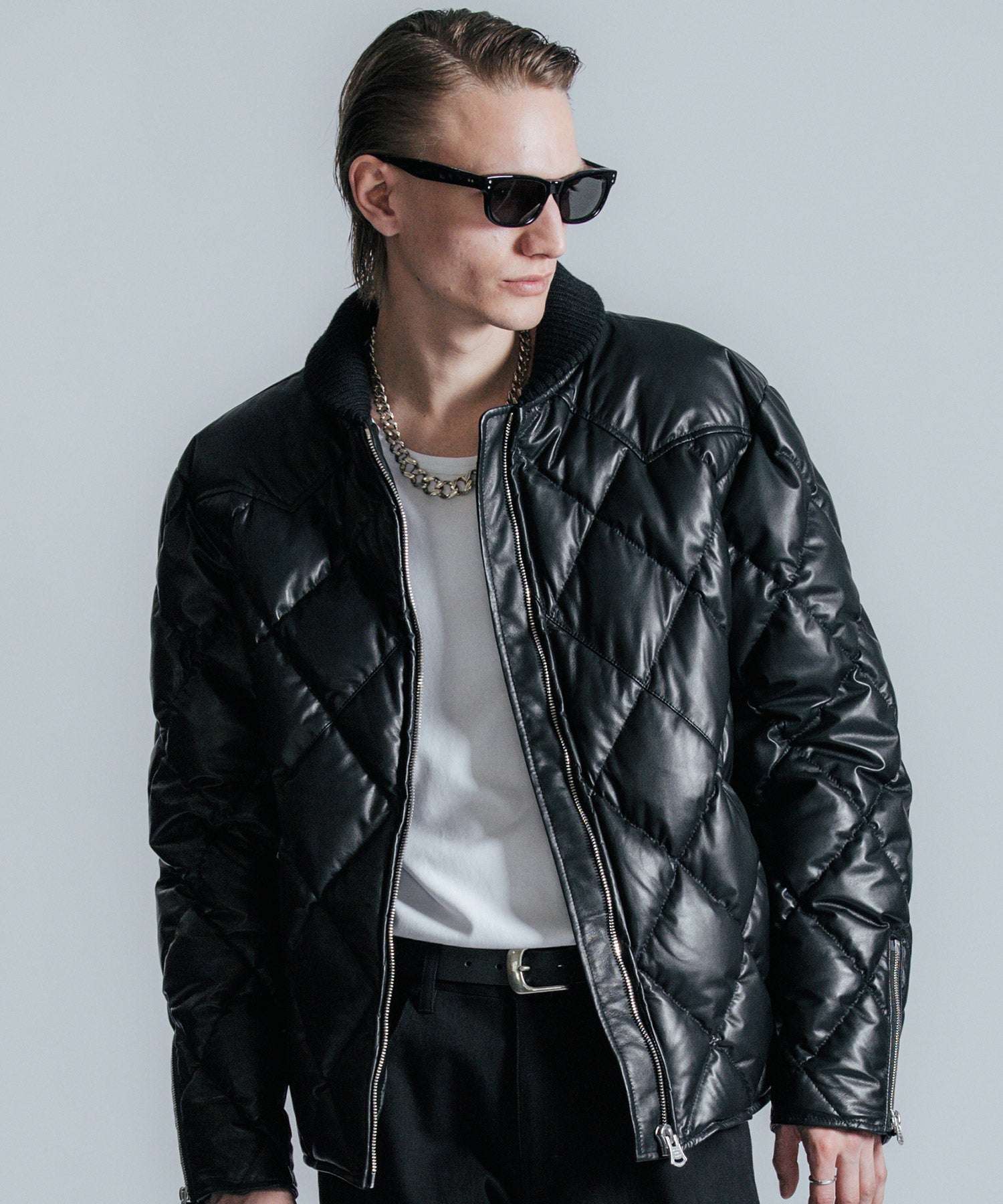 DIAMOND QUILT LAMB LEATHER DOWN JACKET