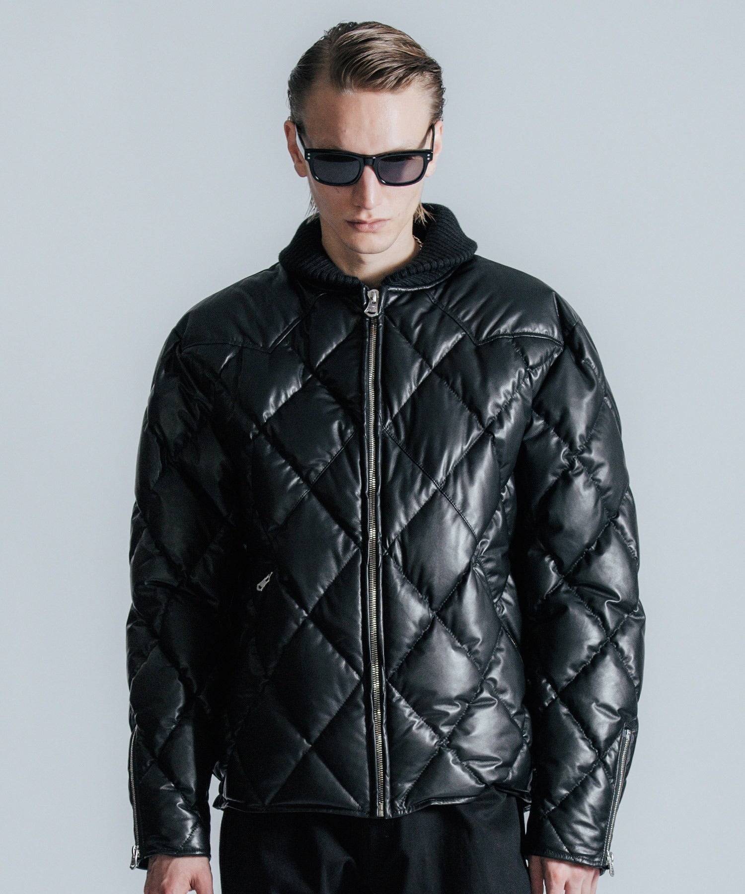 DIAMOND QUILT LAMB LEATHER DOWN JACKET