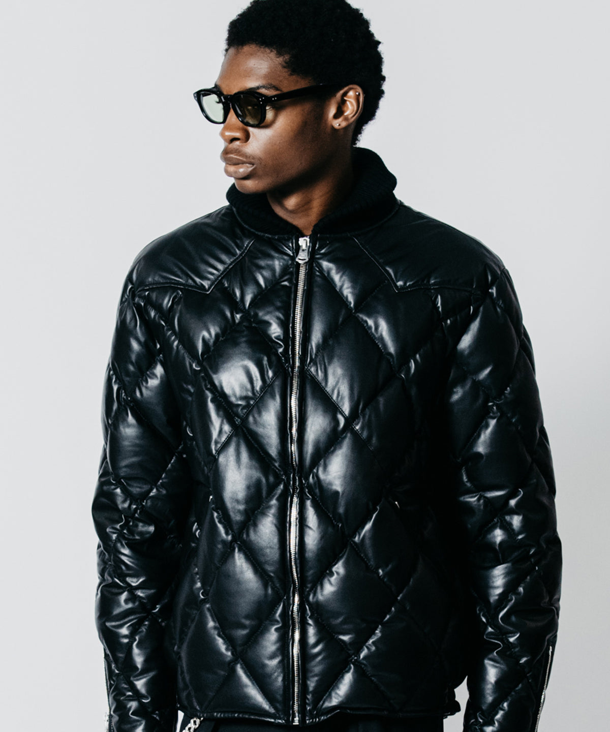 DIAMOND QUILT LAMB LEATHER DOWN JACKET