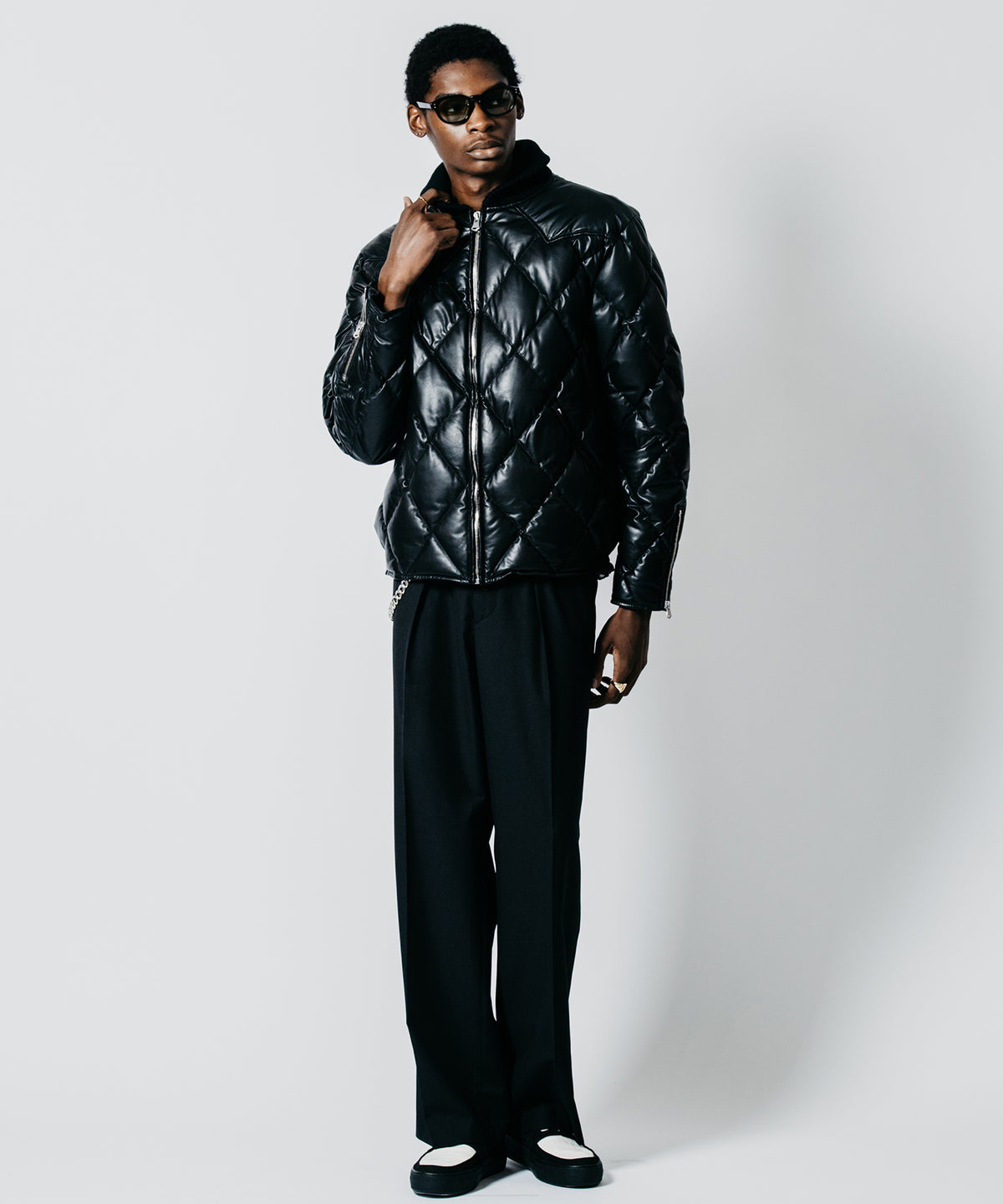 DIAMOND QUILT LAMB LEATHER DOWN JACKET