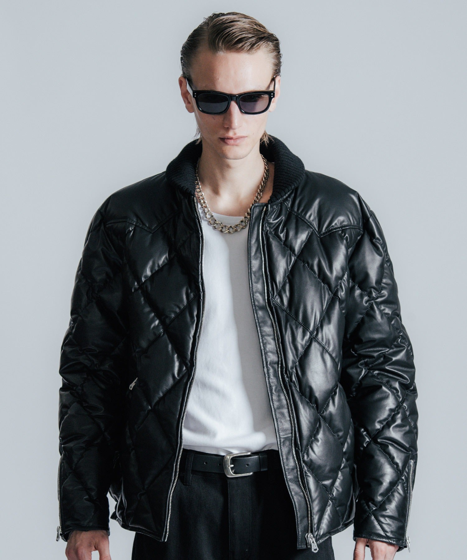 DIAMOND QUILT LAMB LEATHER DOWN JACKET