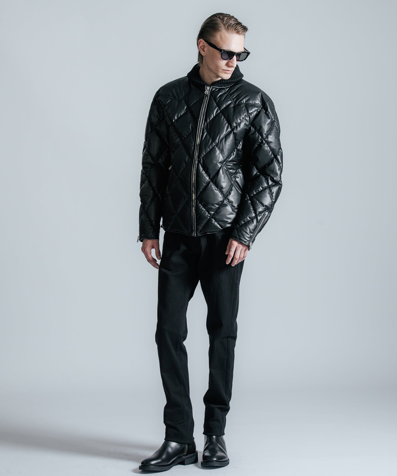 DIAMOND QUILT LAMB LEATHER DOWN JACKET