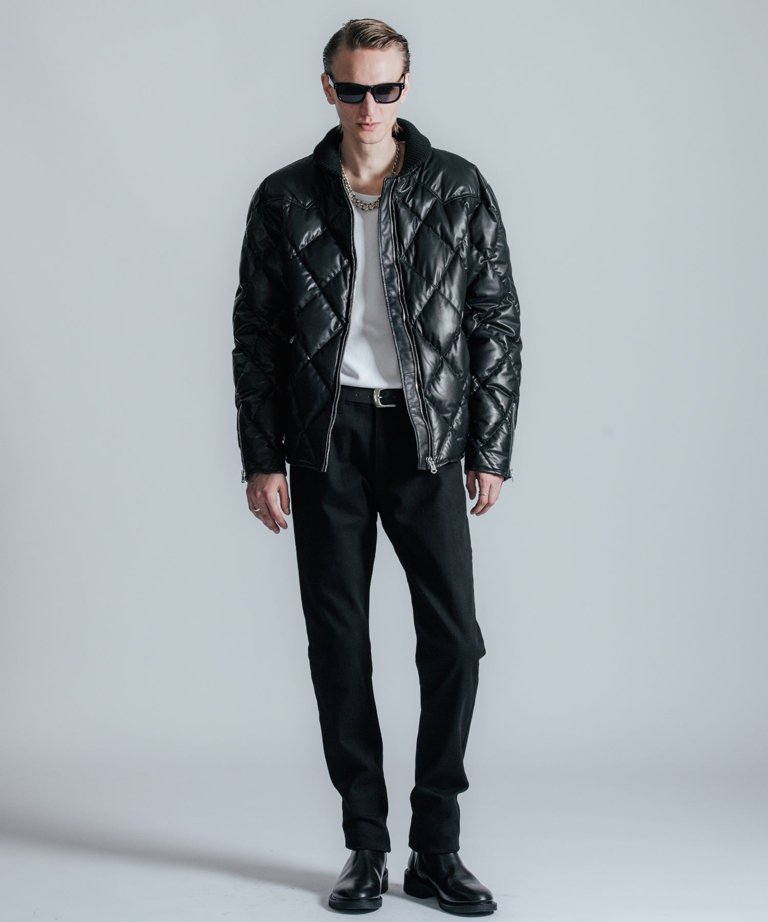 DIAMOND QUILT LAMB LEATHER DOWN JACKET