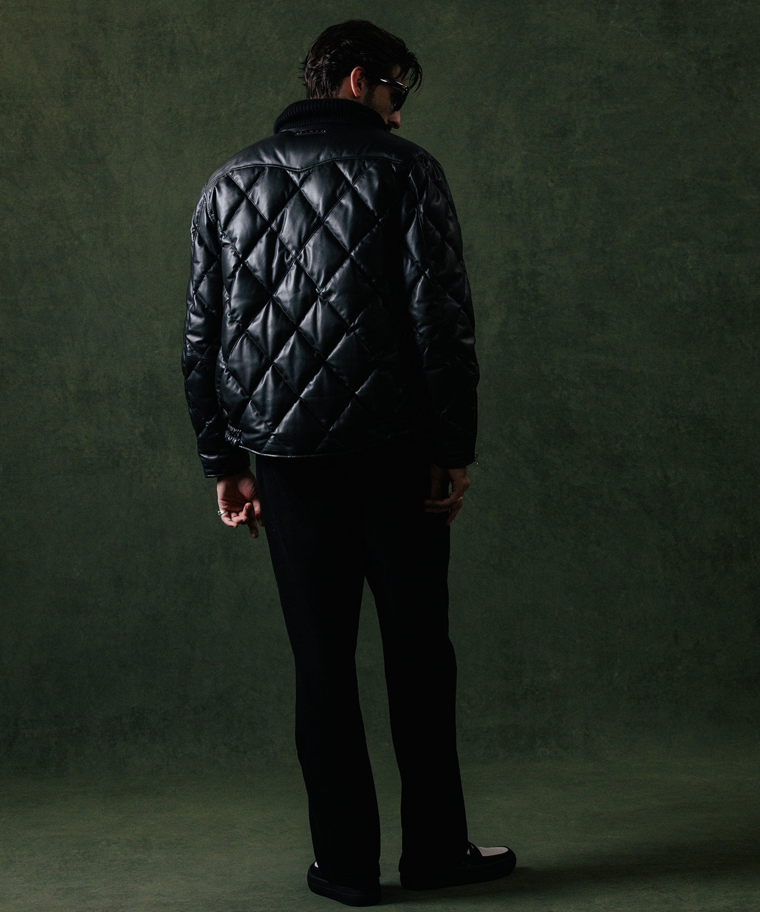 DIAMOND QUILT LAMB LEATHER DOWN JACKET