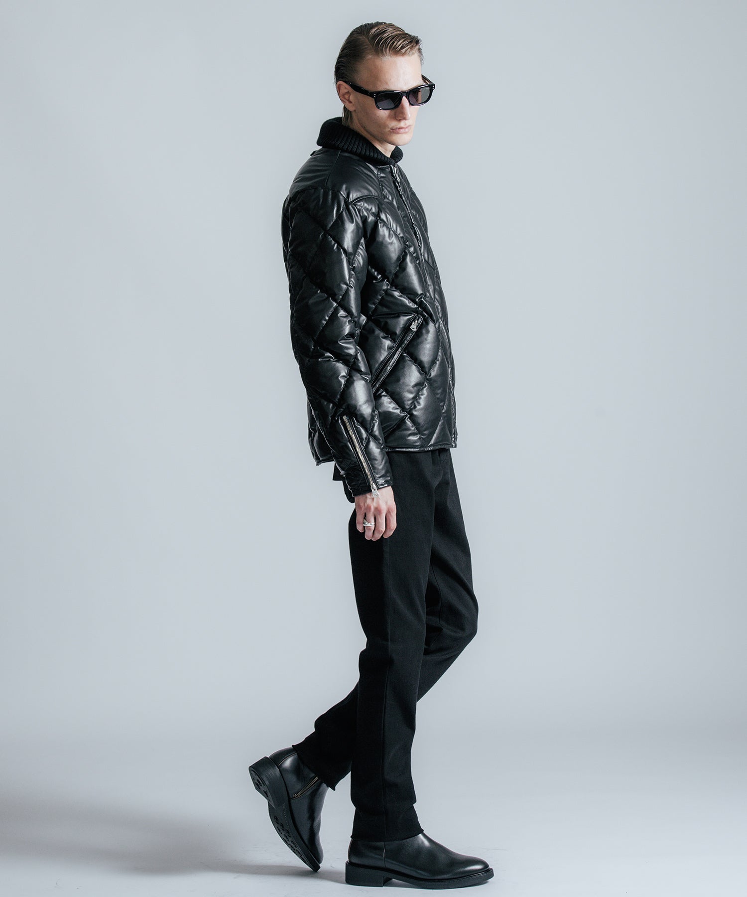 DIAMOND QUILT LAMB LEATHER DOWN JACKET