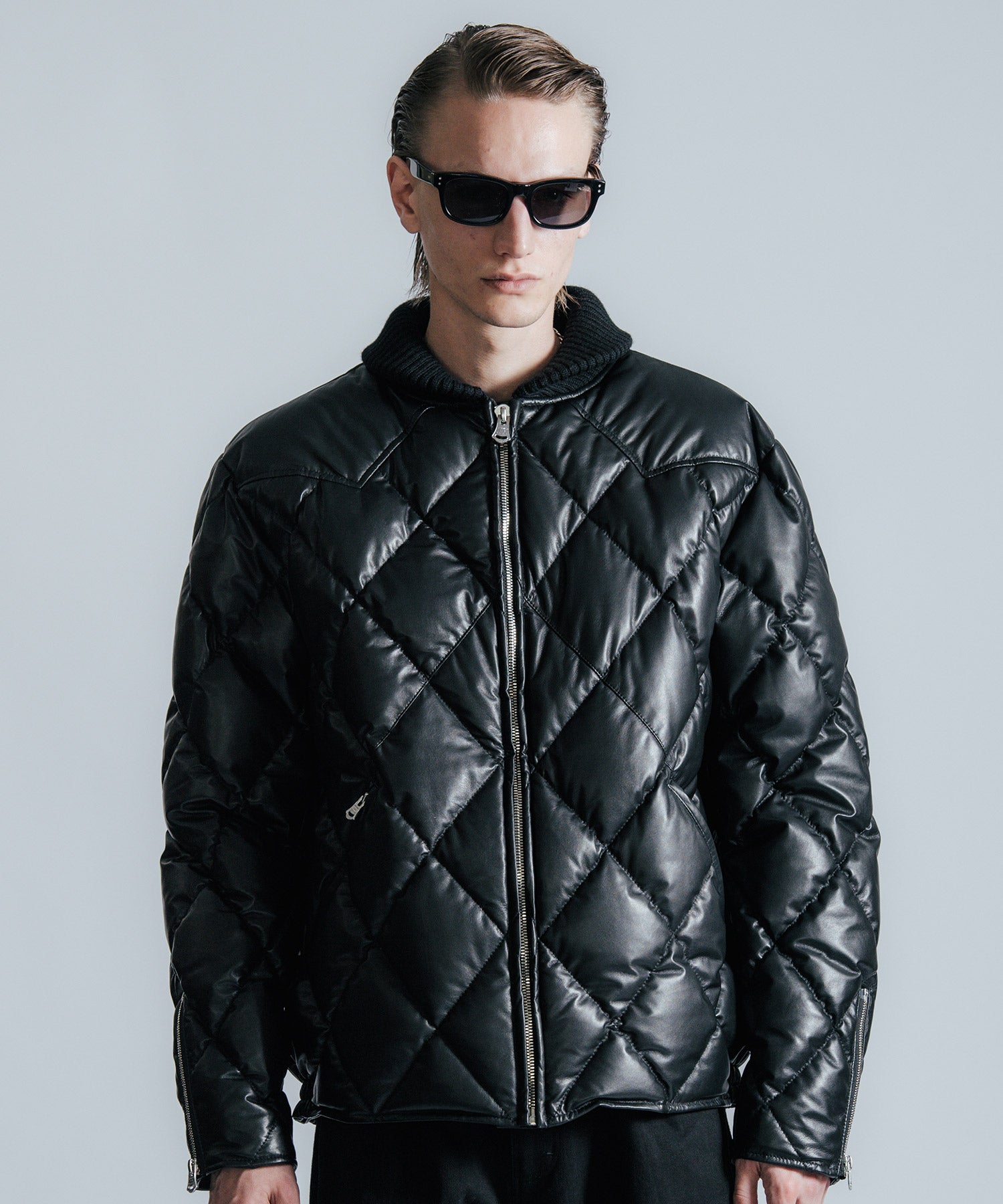 DIAMOND QUILT LAMB LEATHER DOWN JACKET