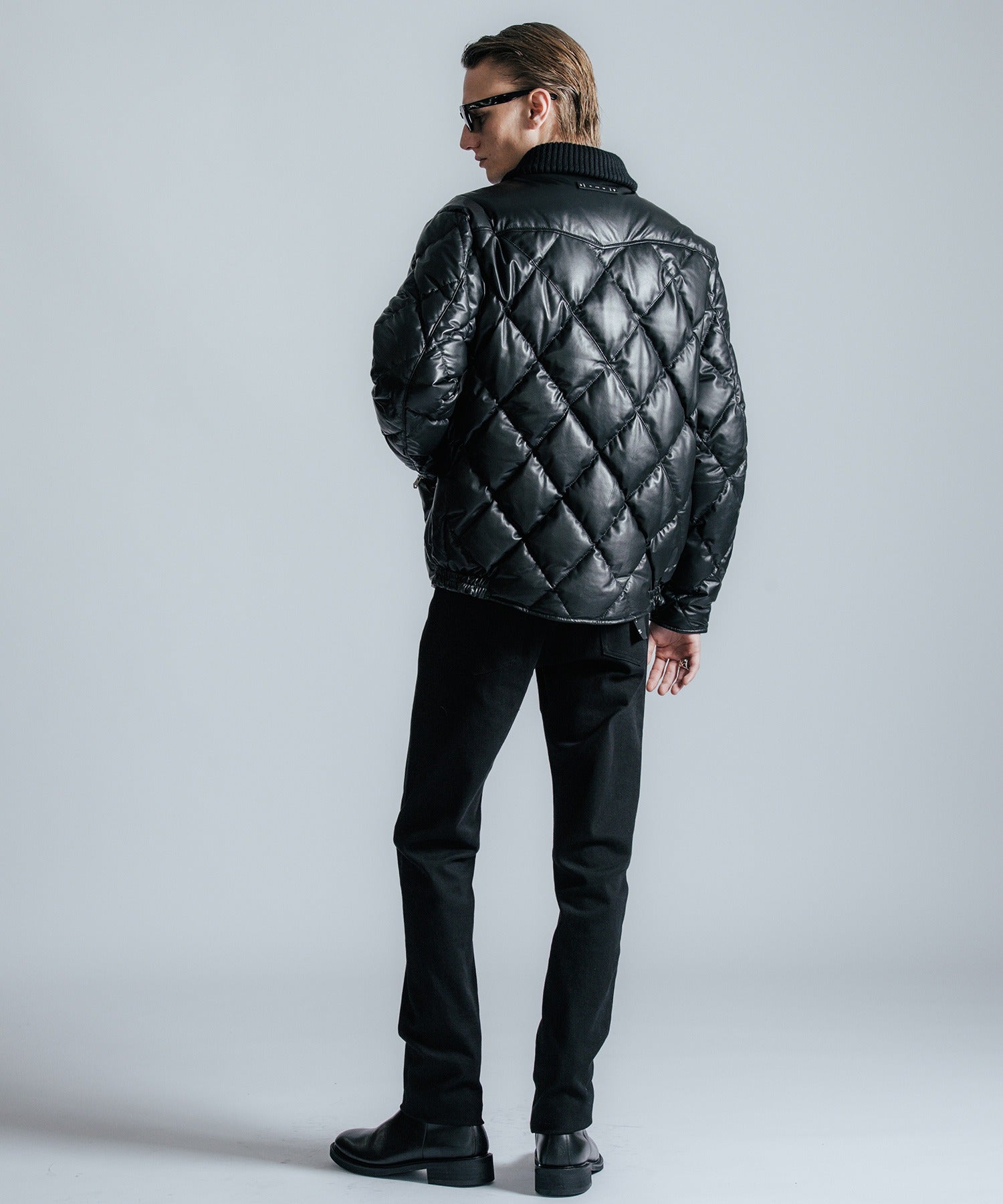 DIAMOND QUILT LAMB LEATHER DOWN JACKET
