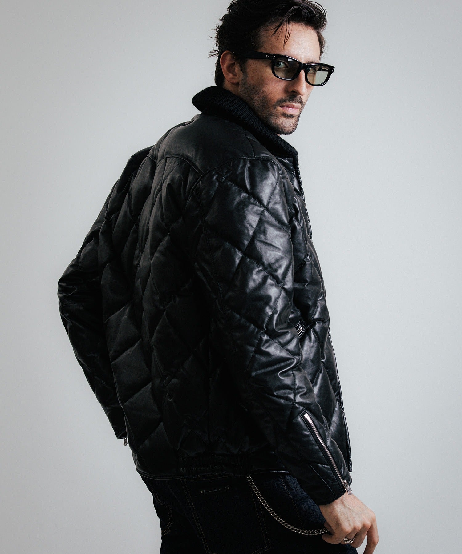 DIAMOND QUILT LAMB LEATHER DOWN JACKET