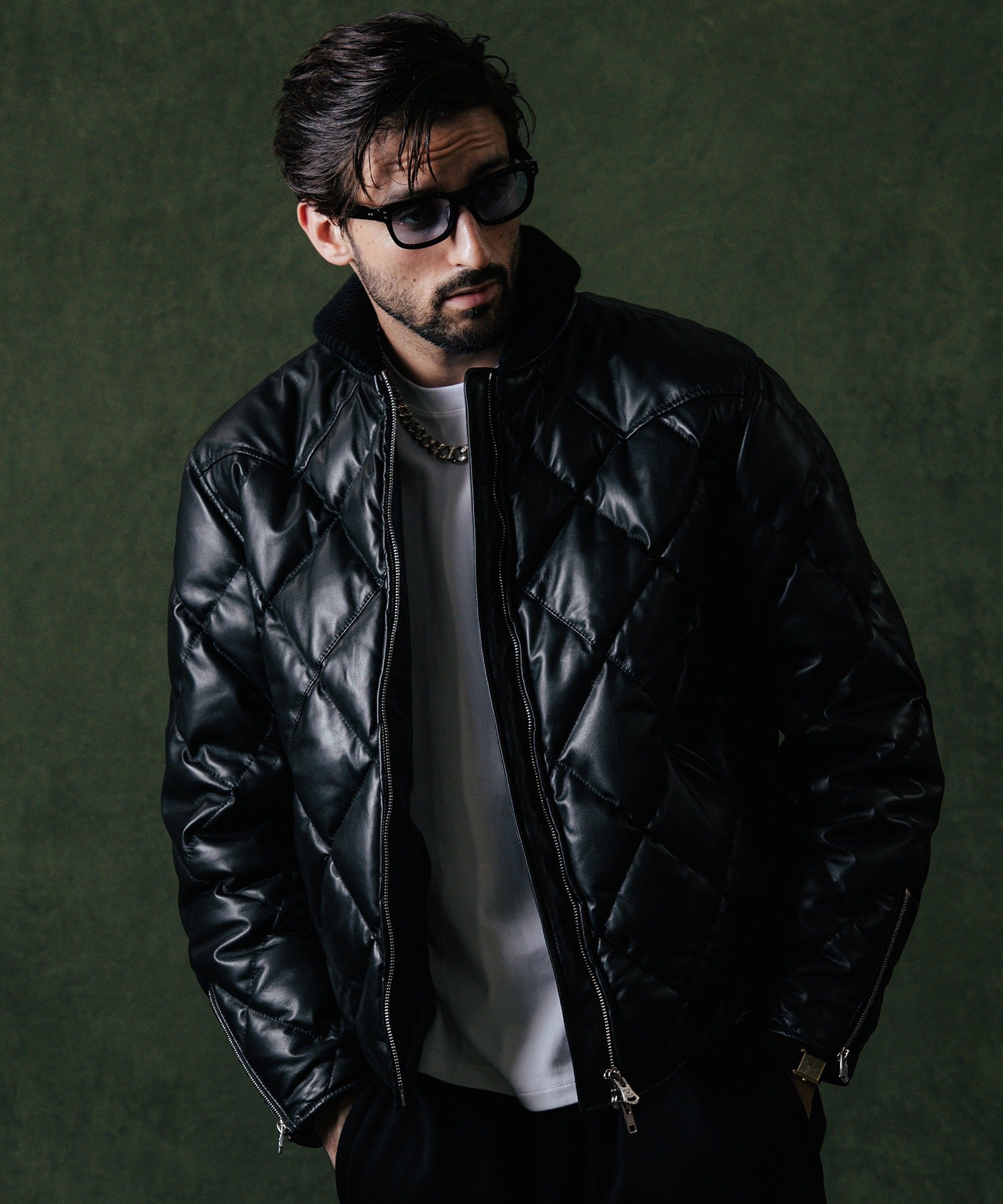 DIAMOND QUILT LAMB LEATHER DOWN JACKET