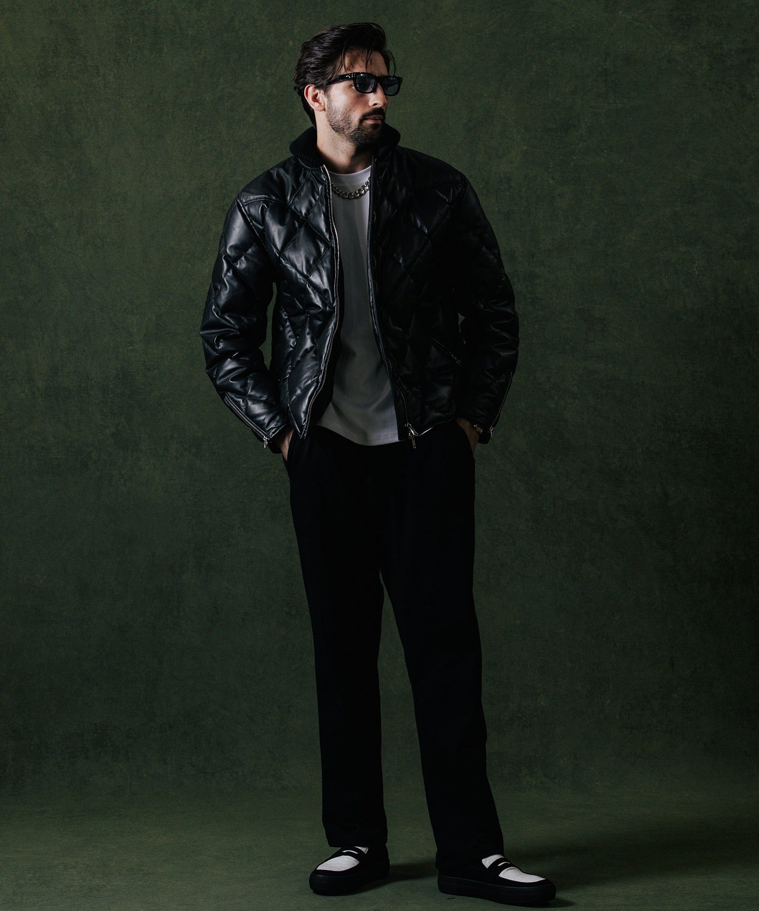 DIAMOND QUILT LAMB LEATHER DOWN JACKET